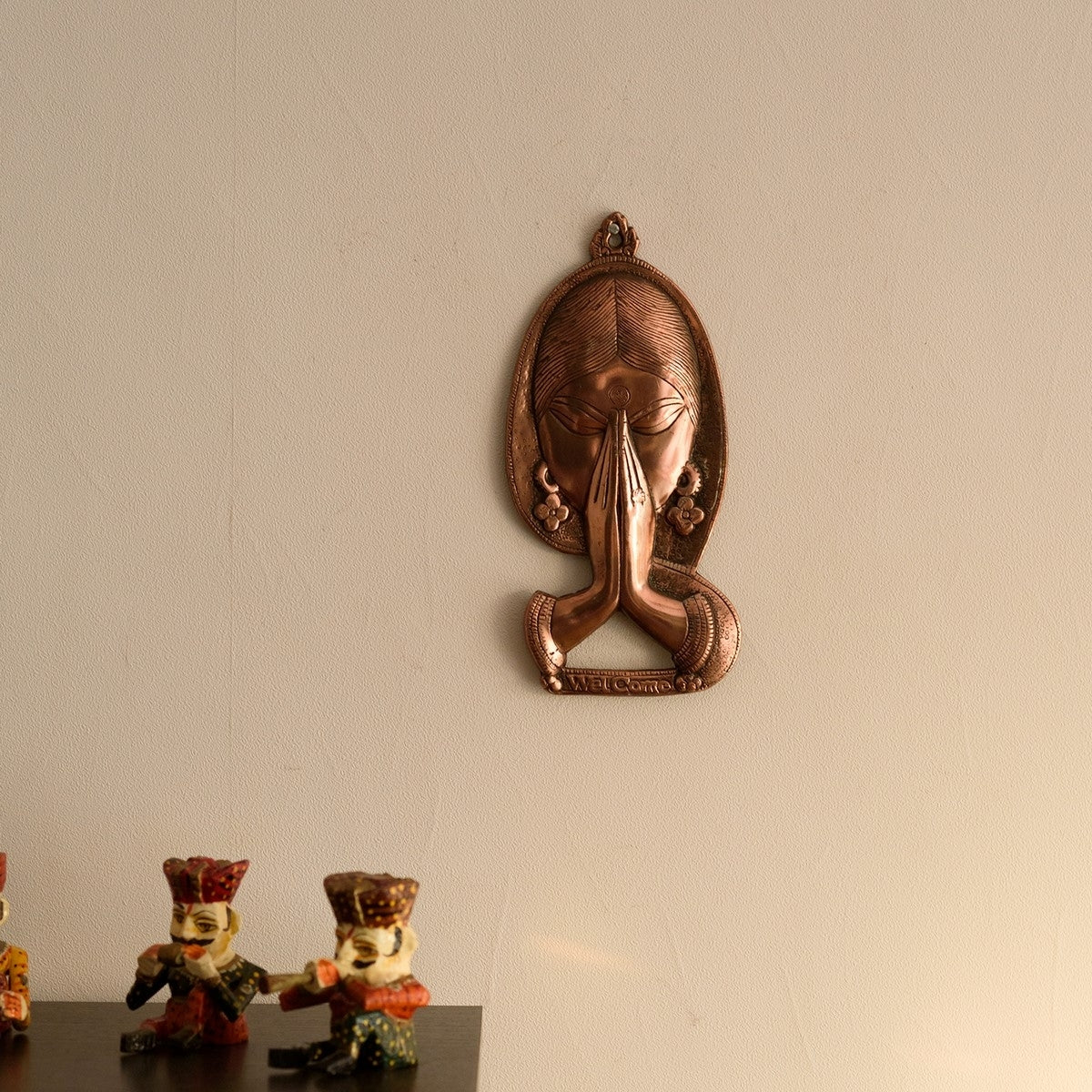 Welcome Namaste Lady Metal Wall Hanging Decorative Showpiece