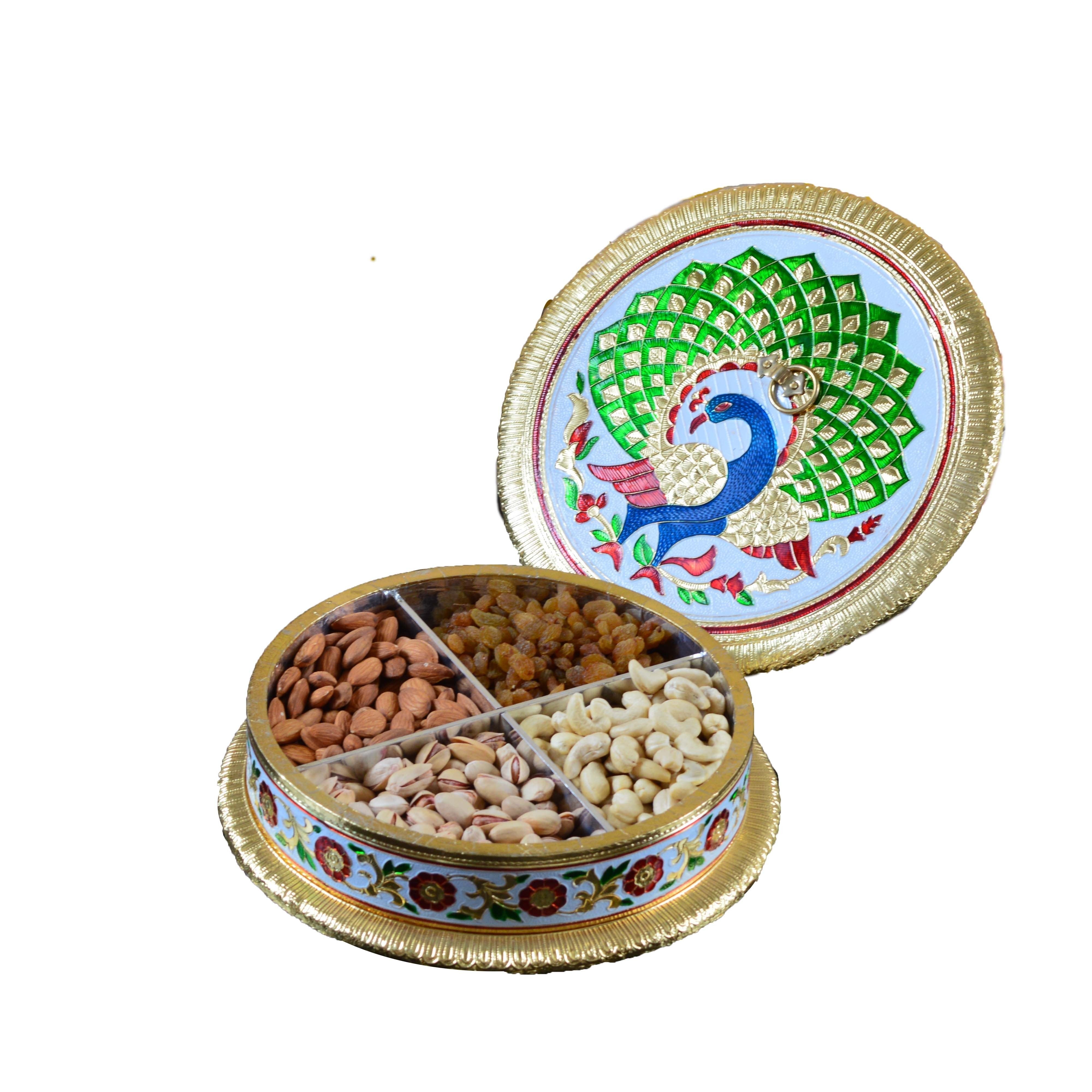 Meenakari Dry Fruit Container with Dancing Peacock