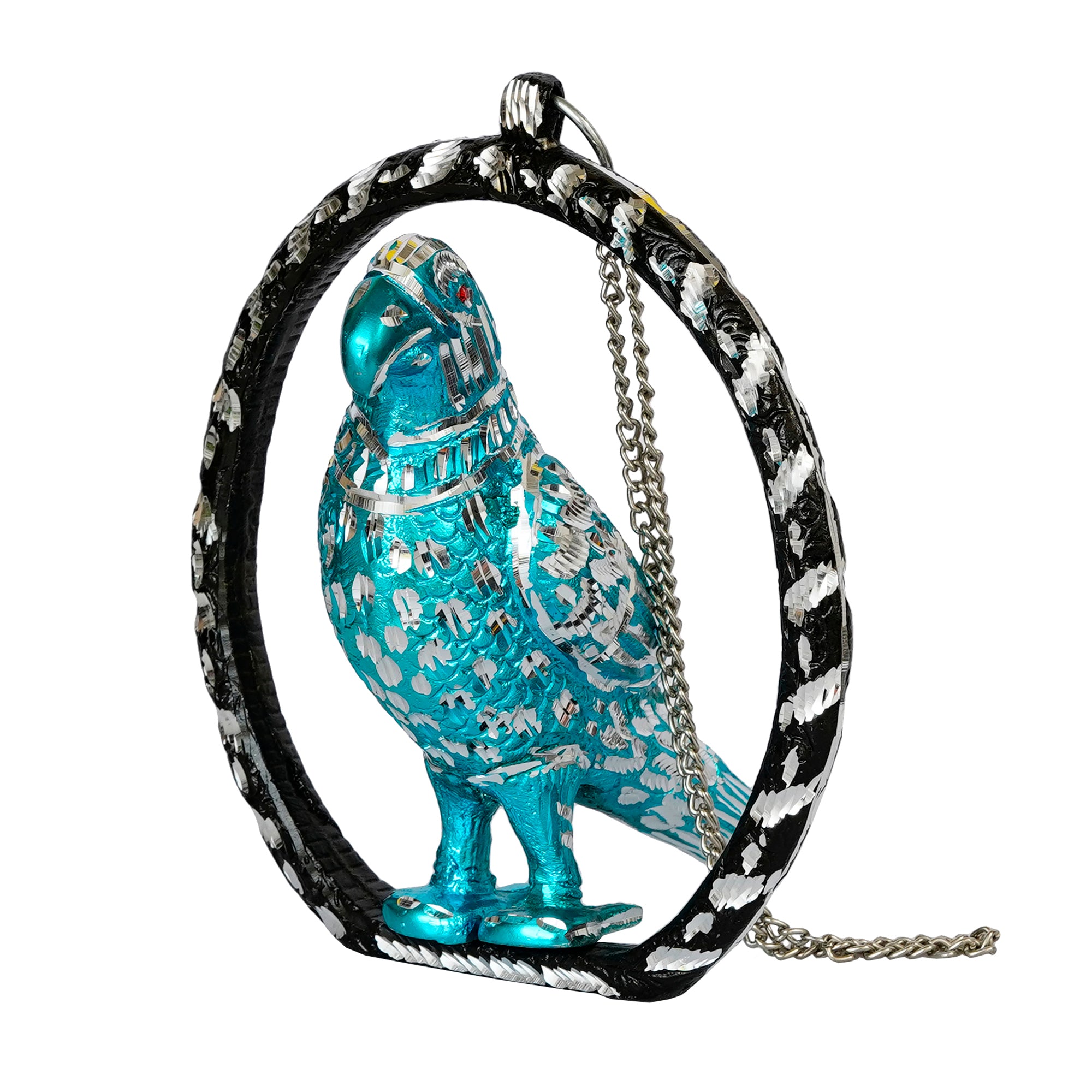 Metal Carved Blue Parrot Decorative Wall Hanging Showpiece with Chain 2