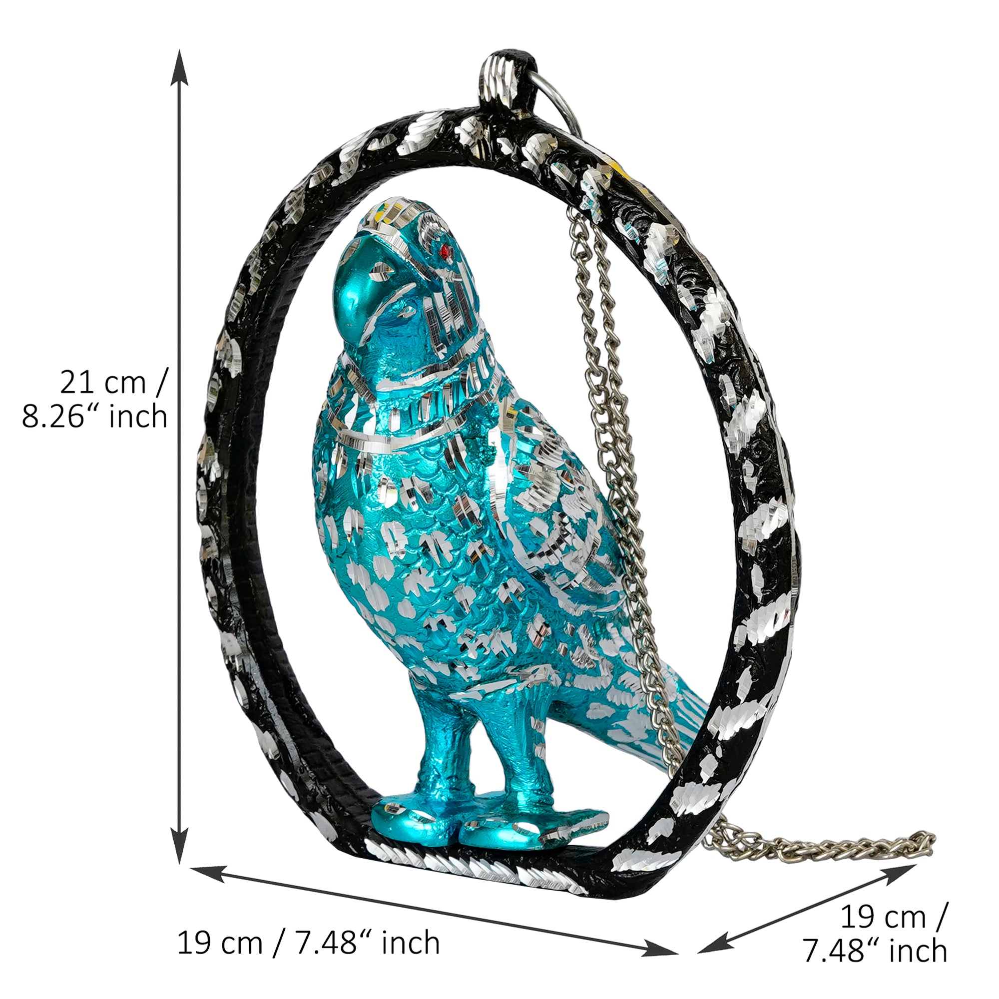Metal Carved Blue Parrot Decorative Wall Hanging Showpiece with Chain 3