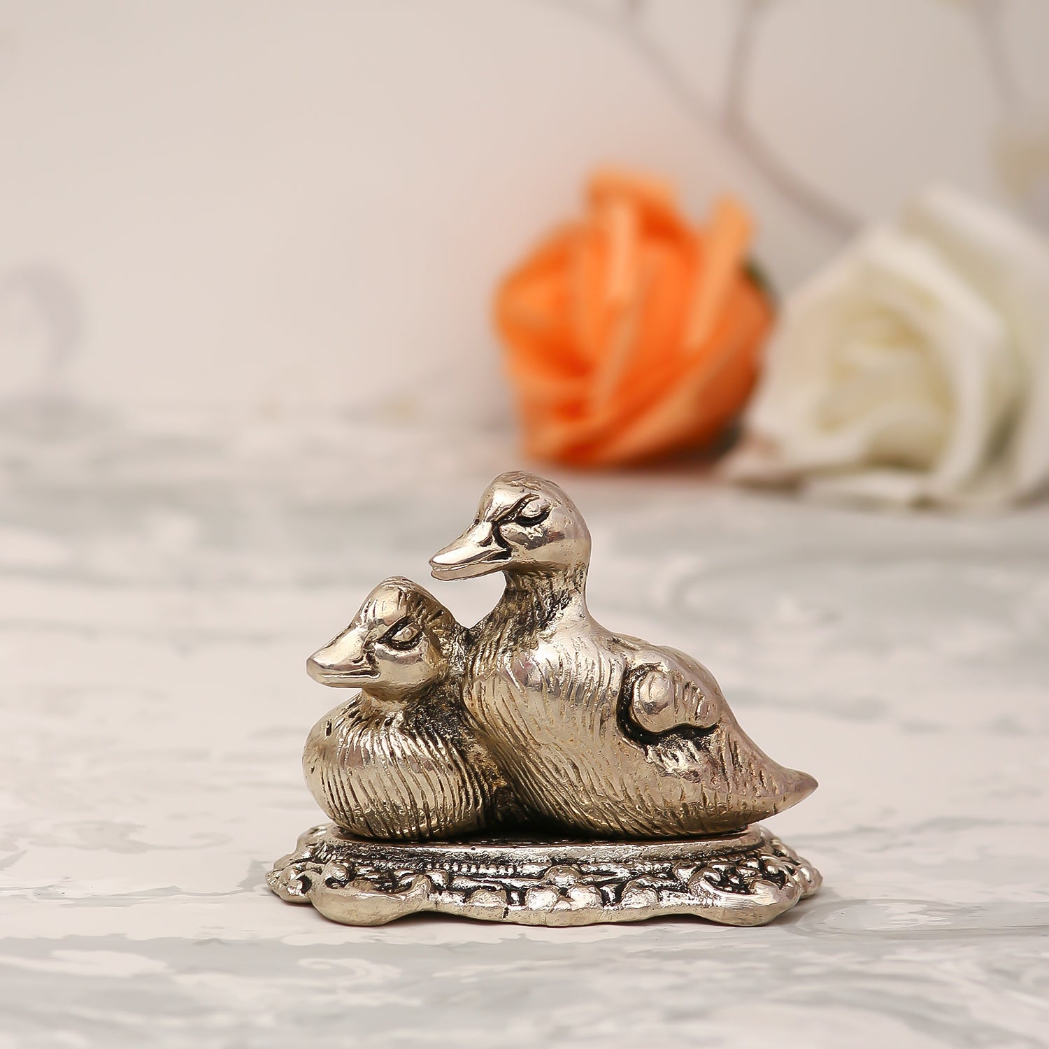 Set Of 2 Loving Metal Swan Showpiece Birds Figurines