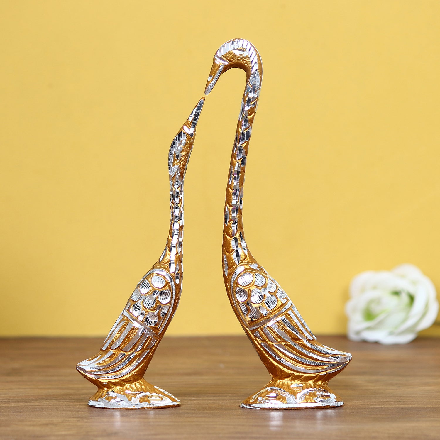 Designer Handcrafted Premium Bhaiya Bhabhi Rakhi with Cute Swan Love Birds with 7 Inch Height Decorative Figurine and Roli Chawal Pack 2