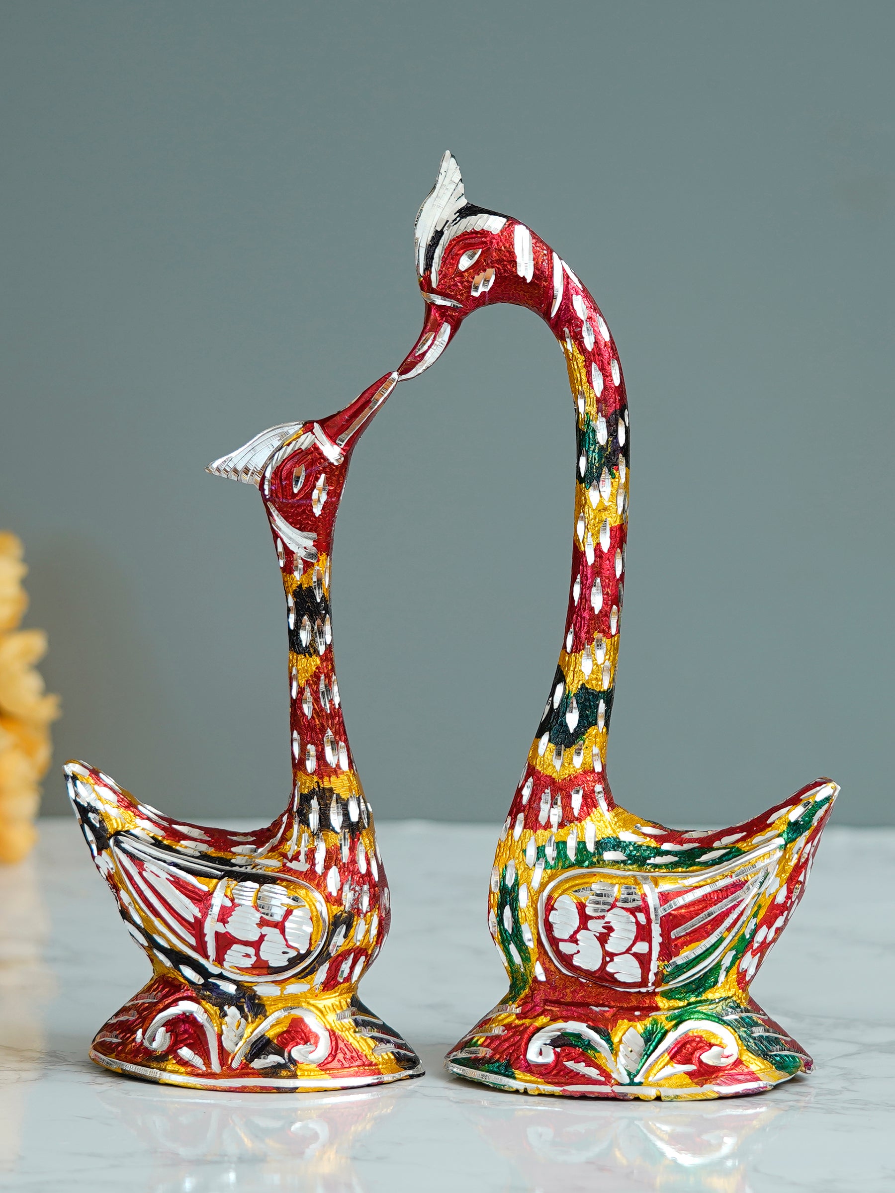 12 Inch Colorful Kissing Swan Couple Handcrafted Decorative Figurine 1