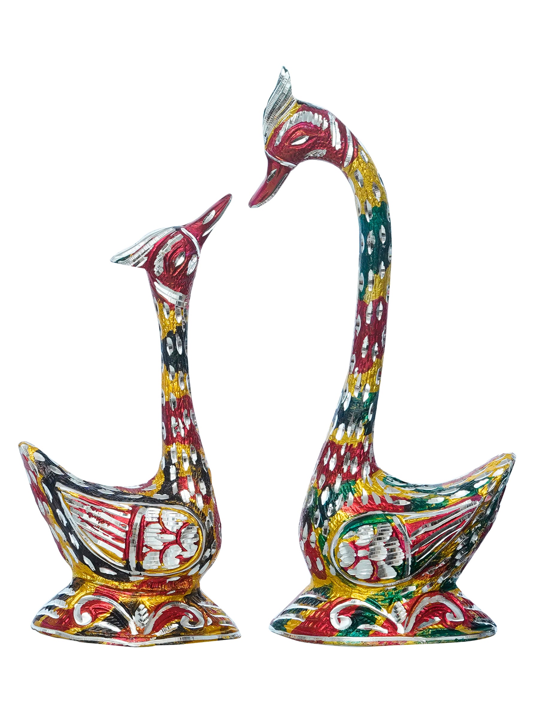 12 Inch Colorful Kissing Swan Couple Handcrafted Decorative Figurine 2