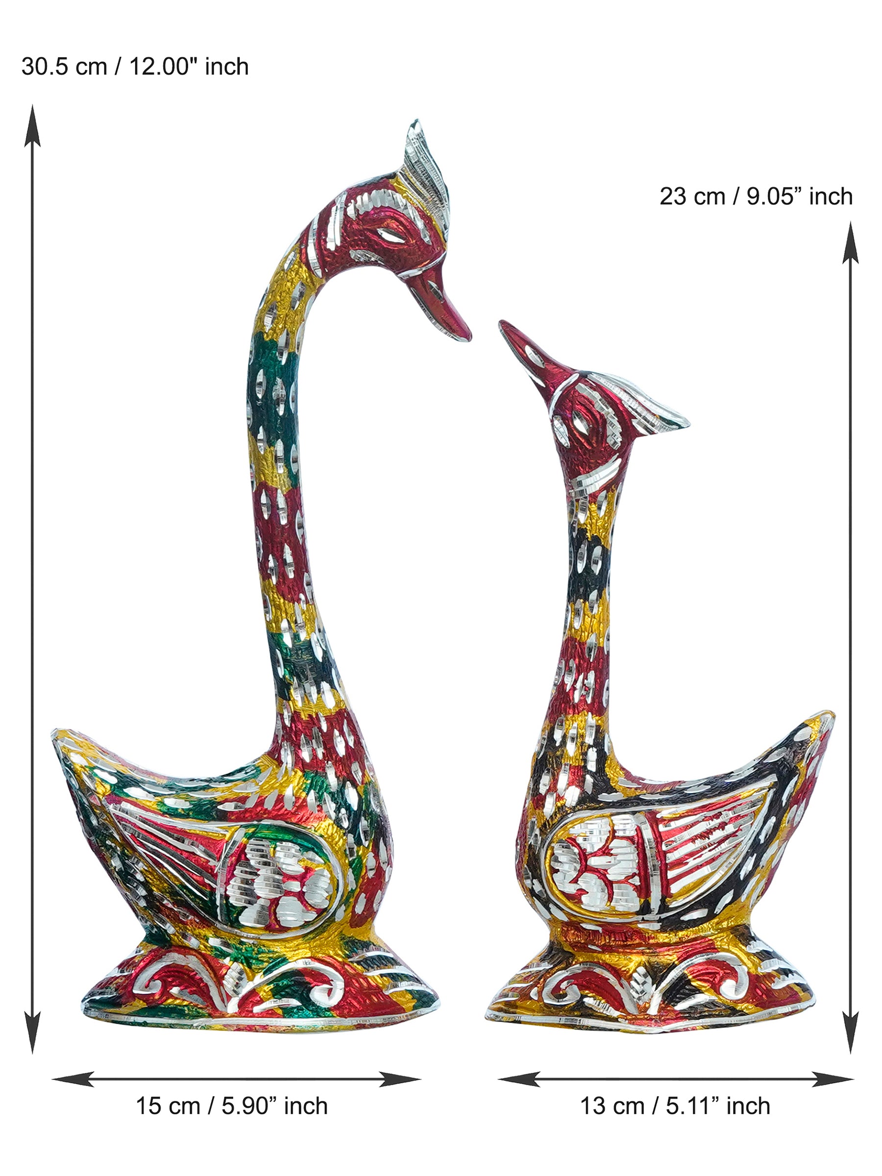 12 Inch Colorful Kissing Swan Couple Handcrafted Decorative Figurine 3