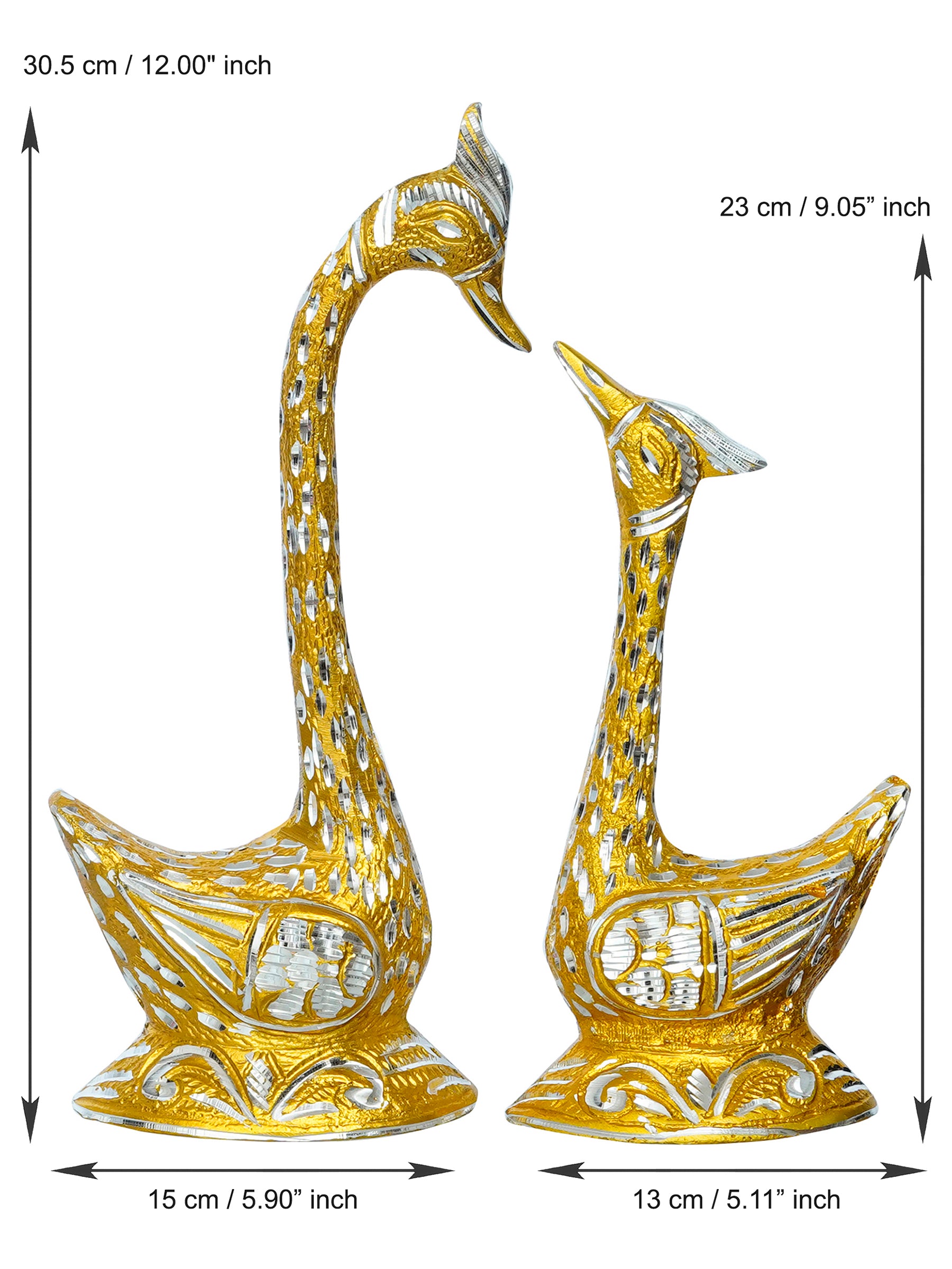 12 Inch Golden Kissing Swan Couple Handcrafted Decorative Figurine 3