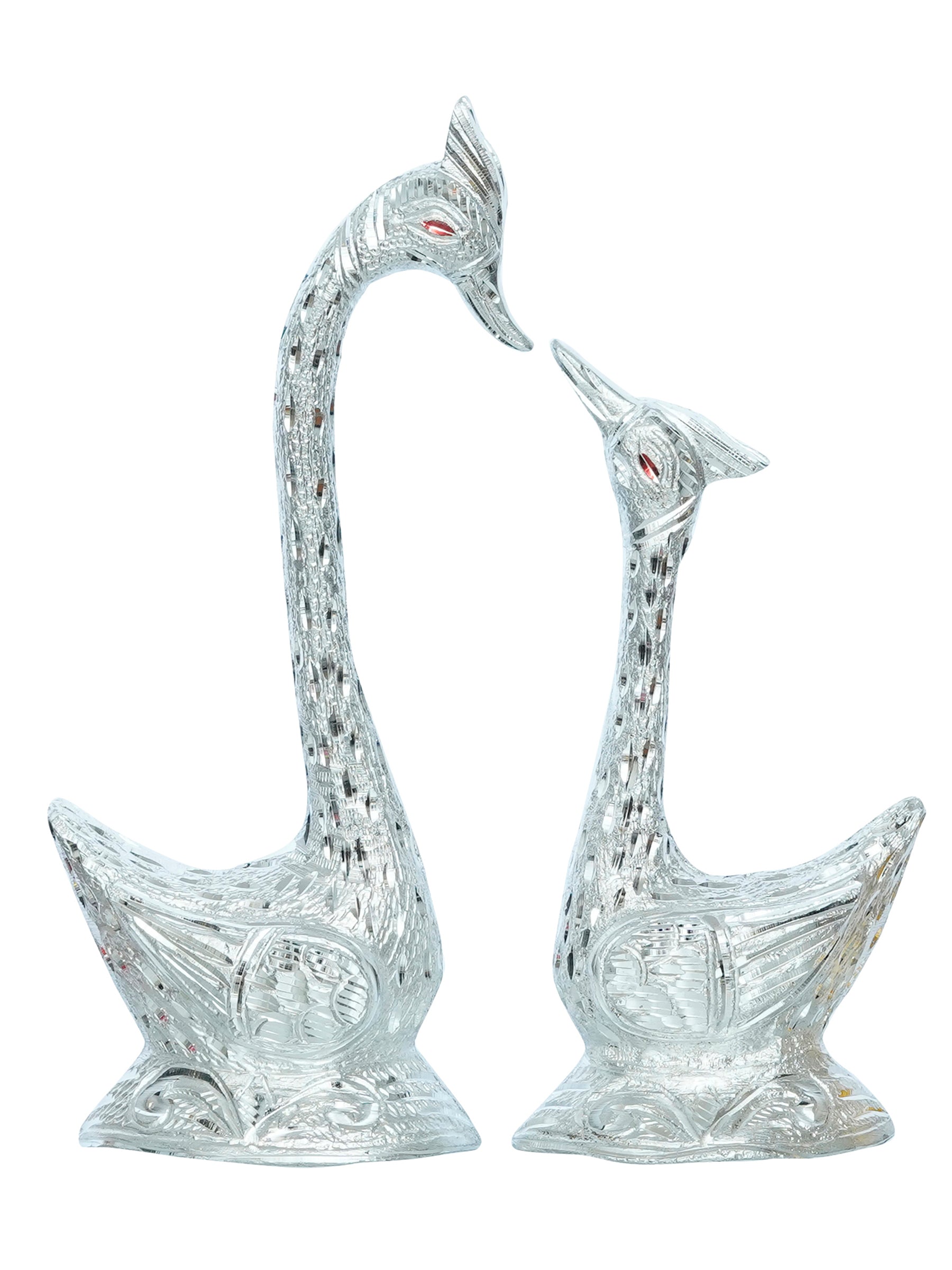 12 Inch Silver Kissing Swan Couple Handcrafted Decorative Figurine 2