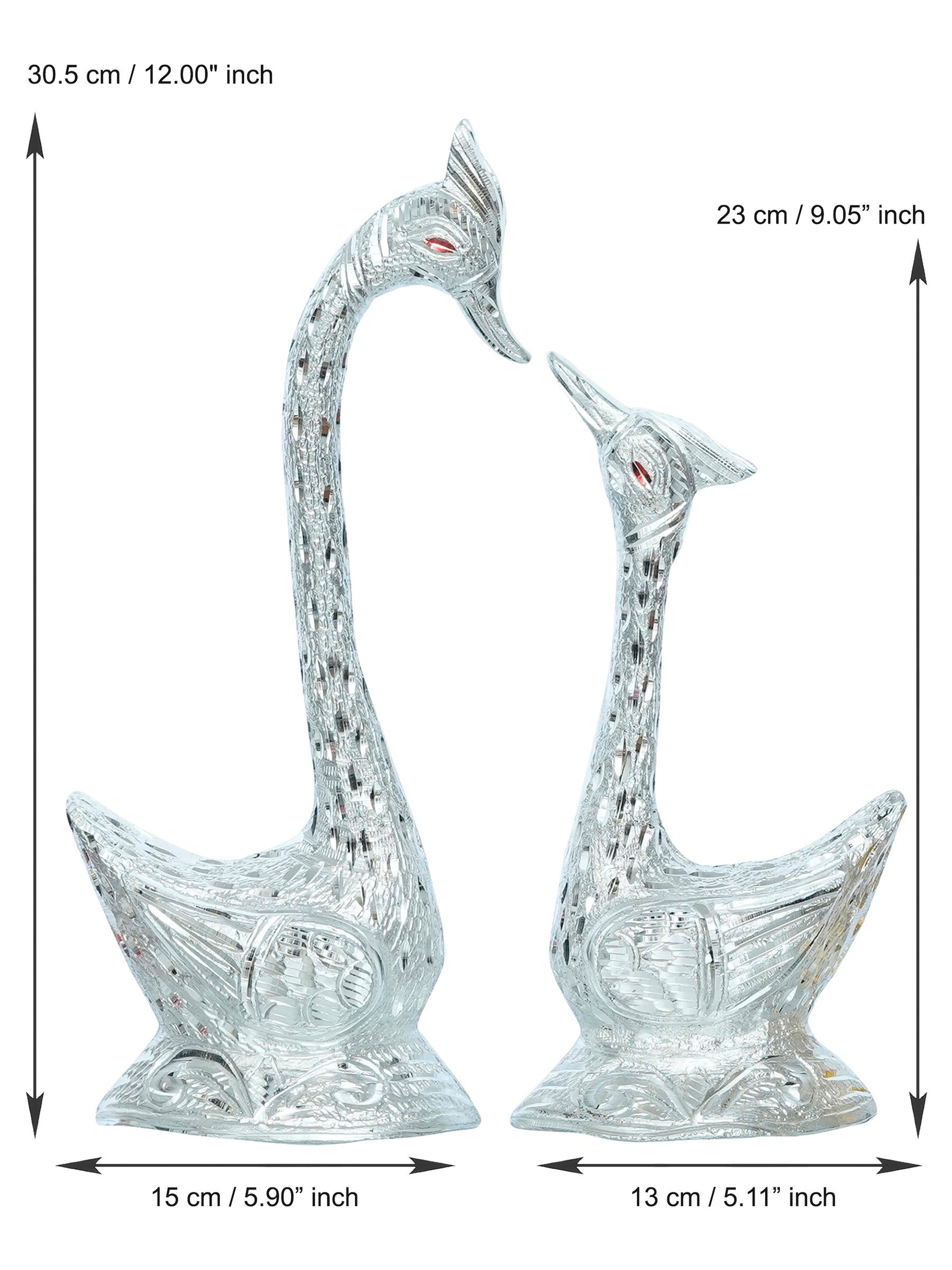 12 Inch Silver Kissing Swan Couple Handcrafted Decorative Figurine 3