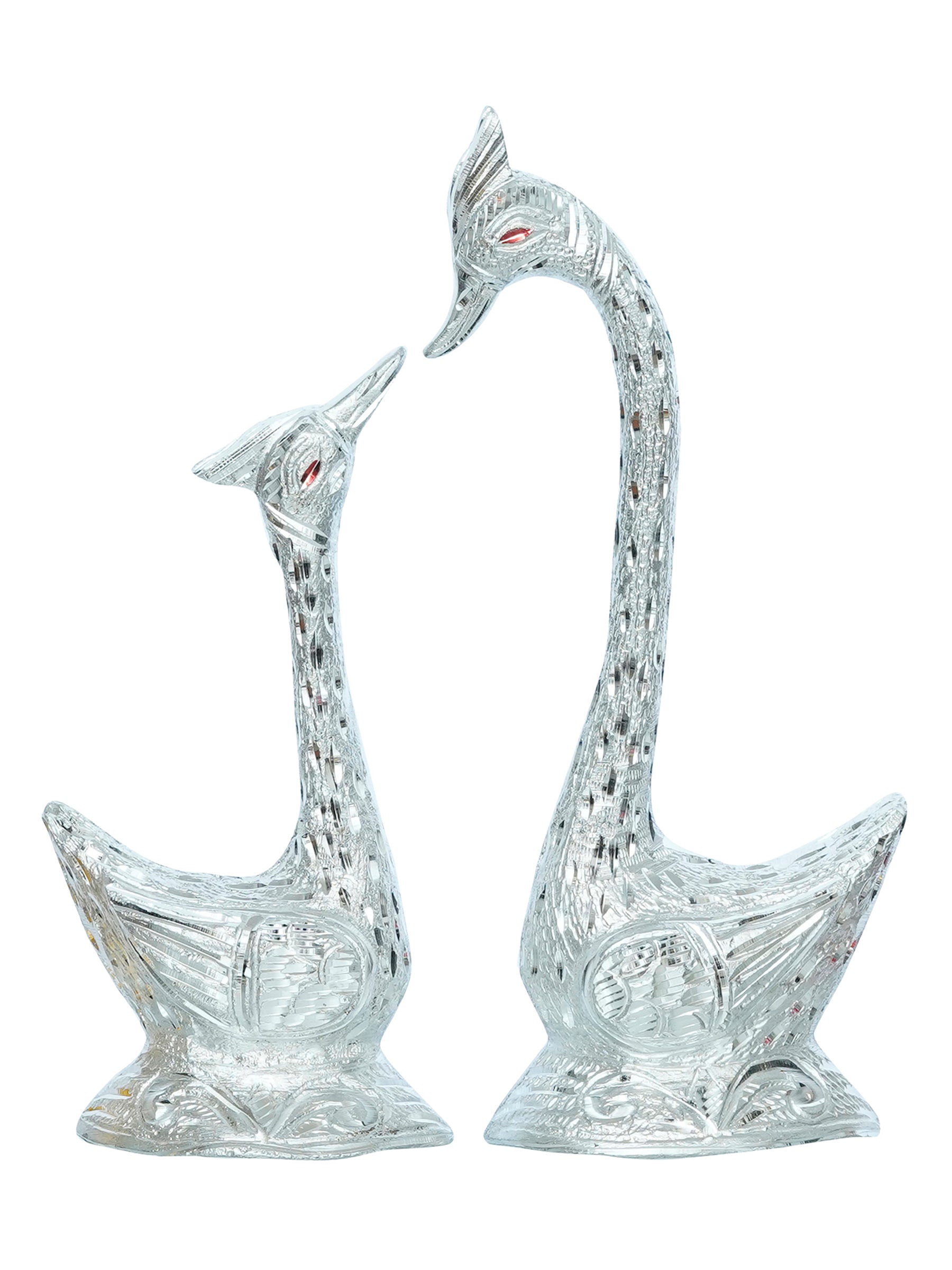 12 Inch Silver Kissing Swan Couple Handcrafted Decorative Figurine 4