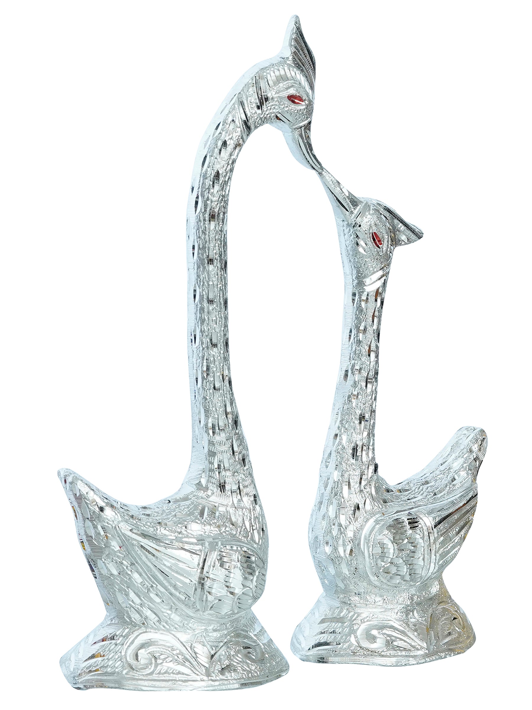 12 Inch Silver Kissing Swan Couple Handcrafted Decorative Figurine 5