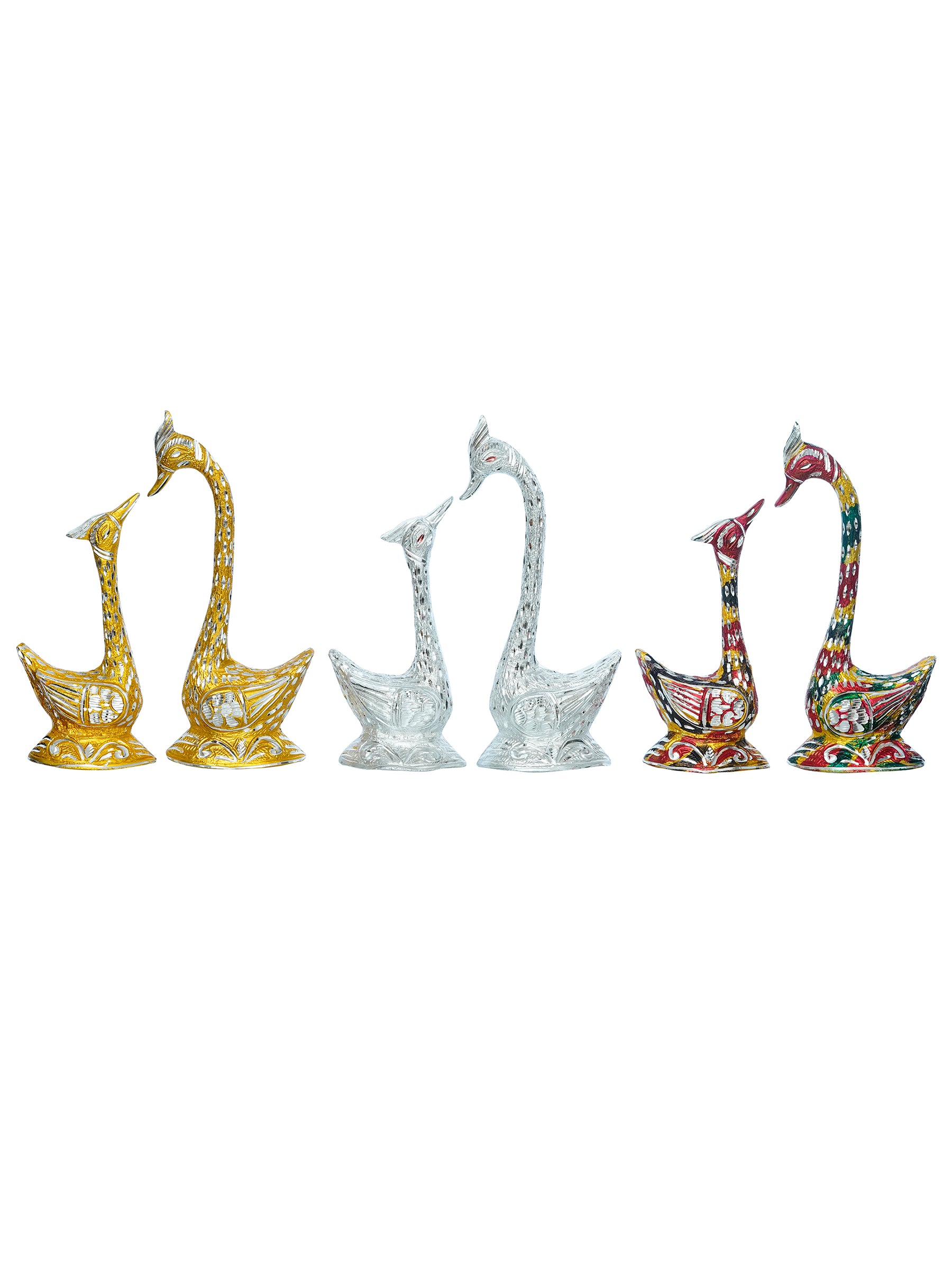 Set of Three Kissing Swan Couple Handcrafted Decorative Figurine(Colorful, Golden, Silver) 2