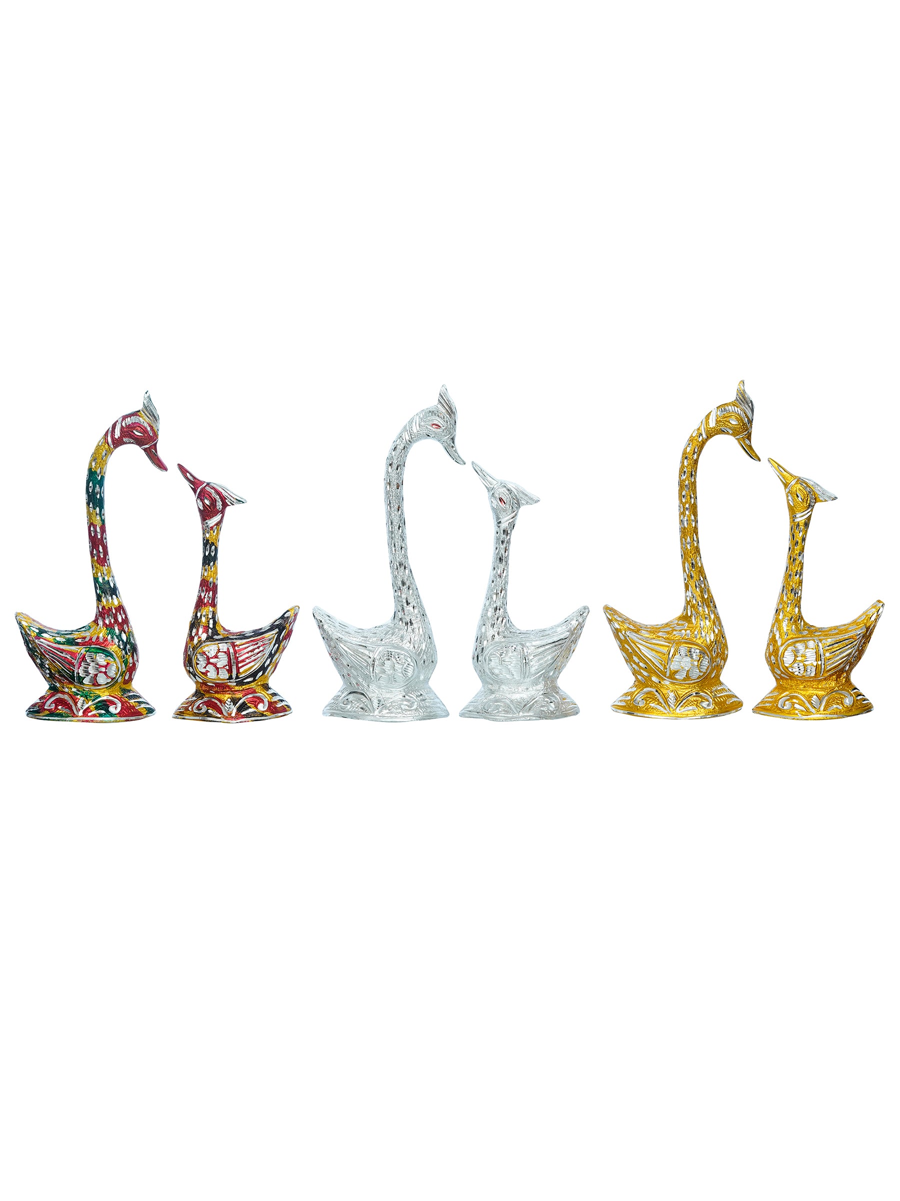 Set of Three Kissing Swan Couple Handcrafted Decorative Figurine(Colorful, Golden, Silver) 4