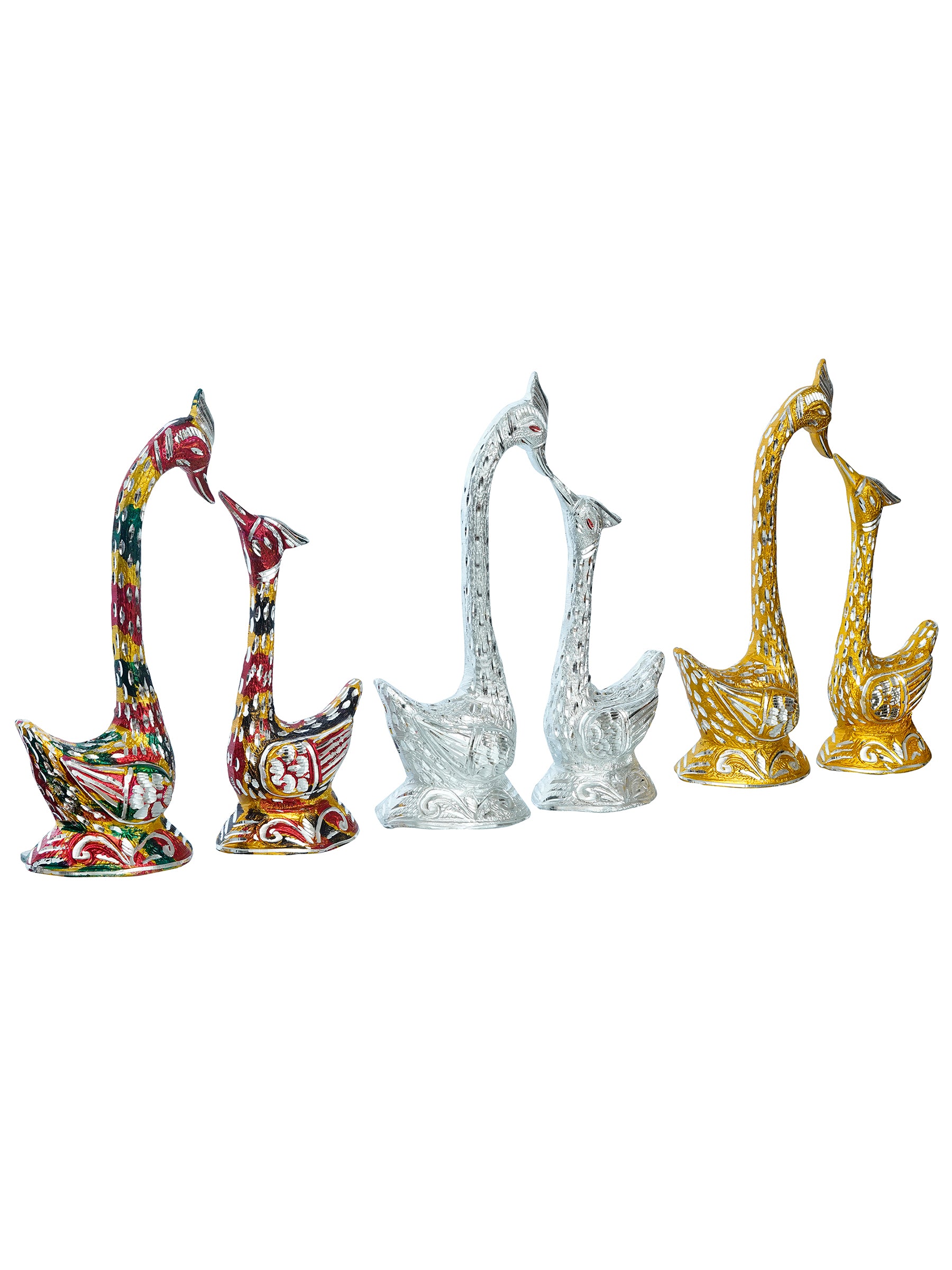 Set of Three Kissing Swan Couple Handcrafted Decorative Figurine(Colorful, Golden, Silver) 5