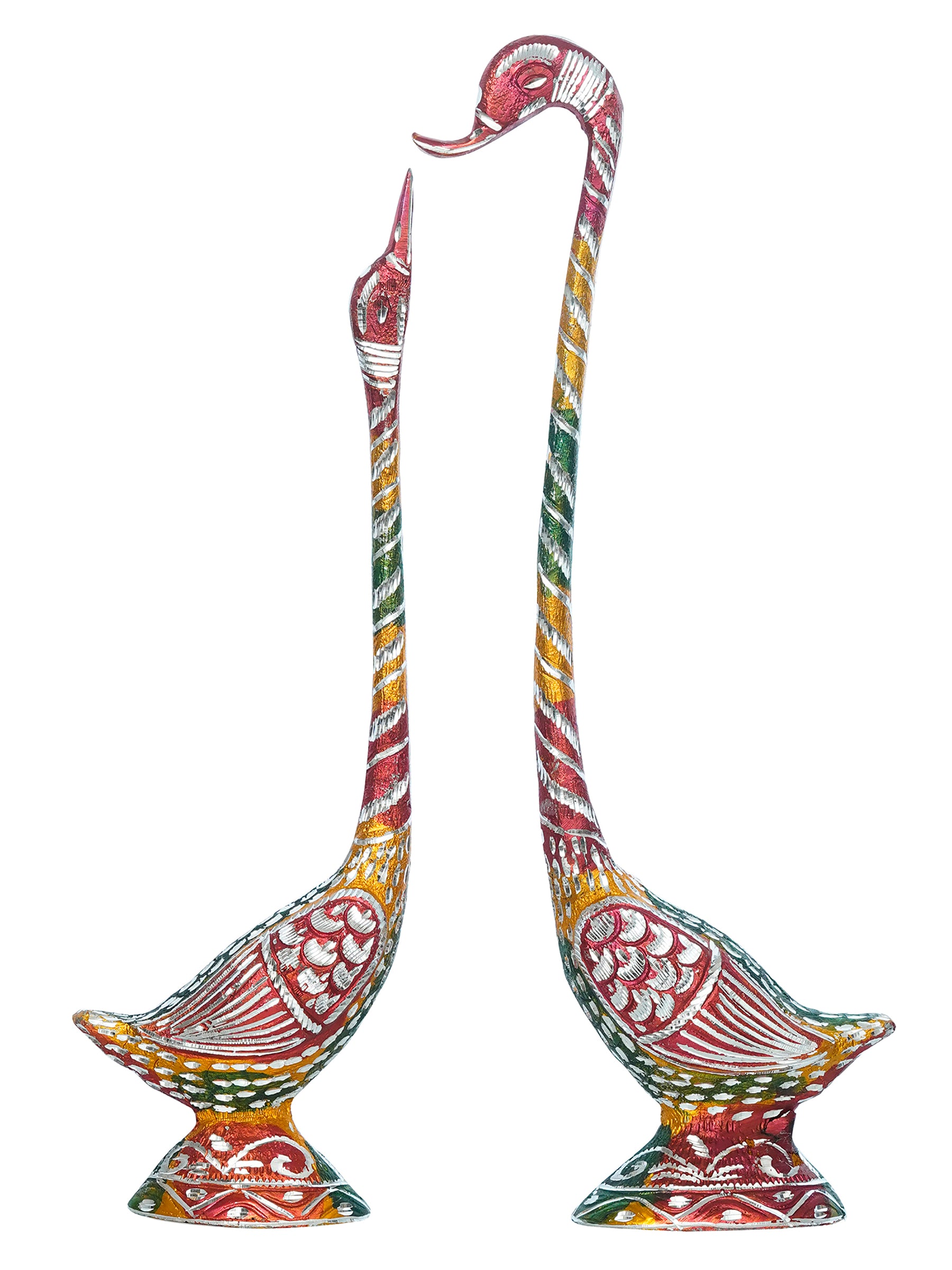 Colorful Metal Kissing Swan Couple Handcrafted Decorative showpiece 4