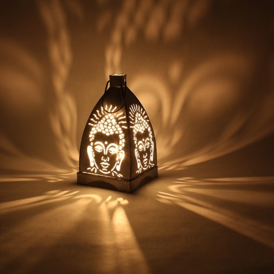 Black Iron Shadow Buddha Hanging tea light candle holder 1