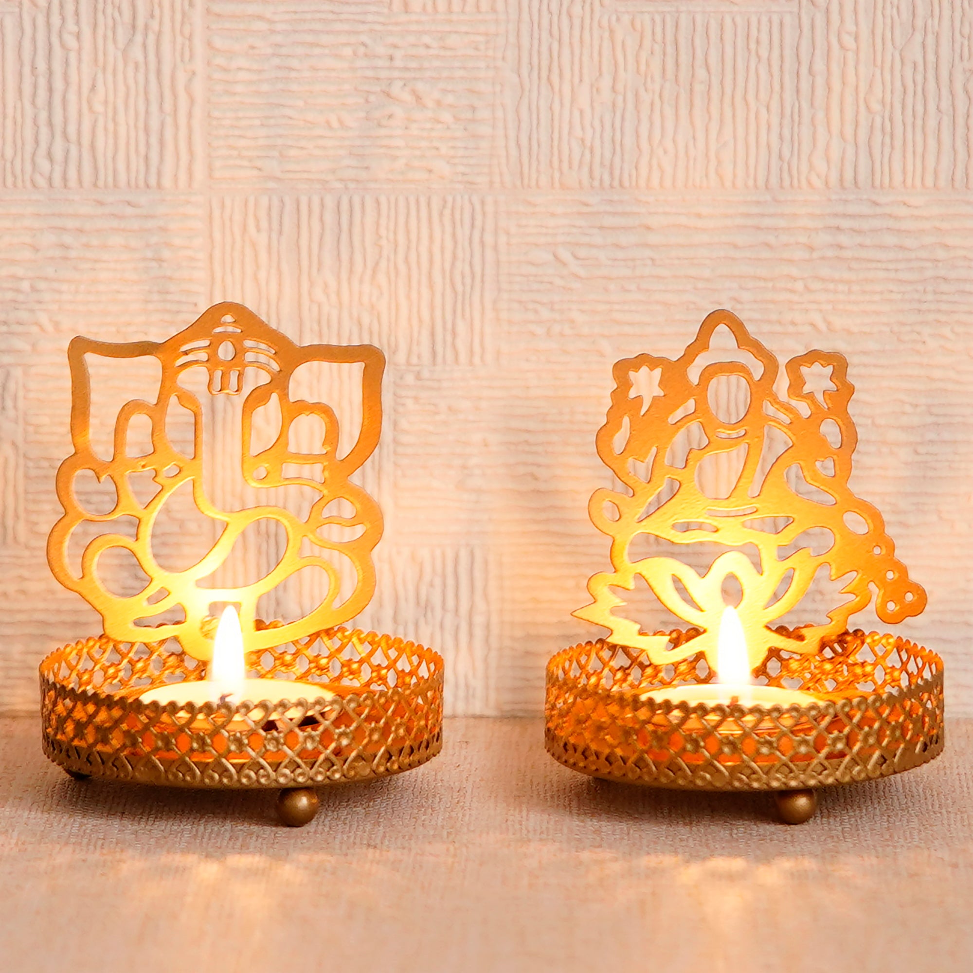 Set of 2 Ganesha and Laxmi Shadow Tea Light Holder 1