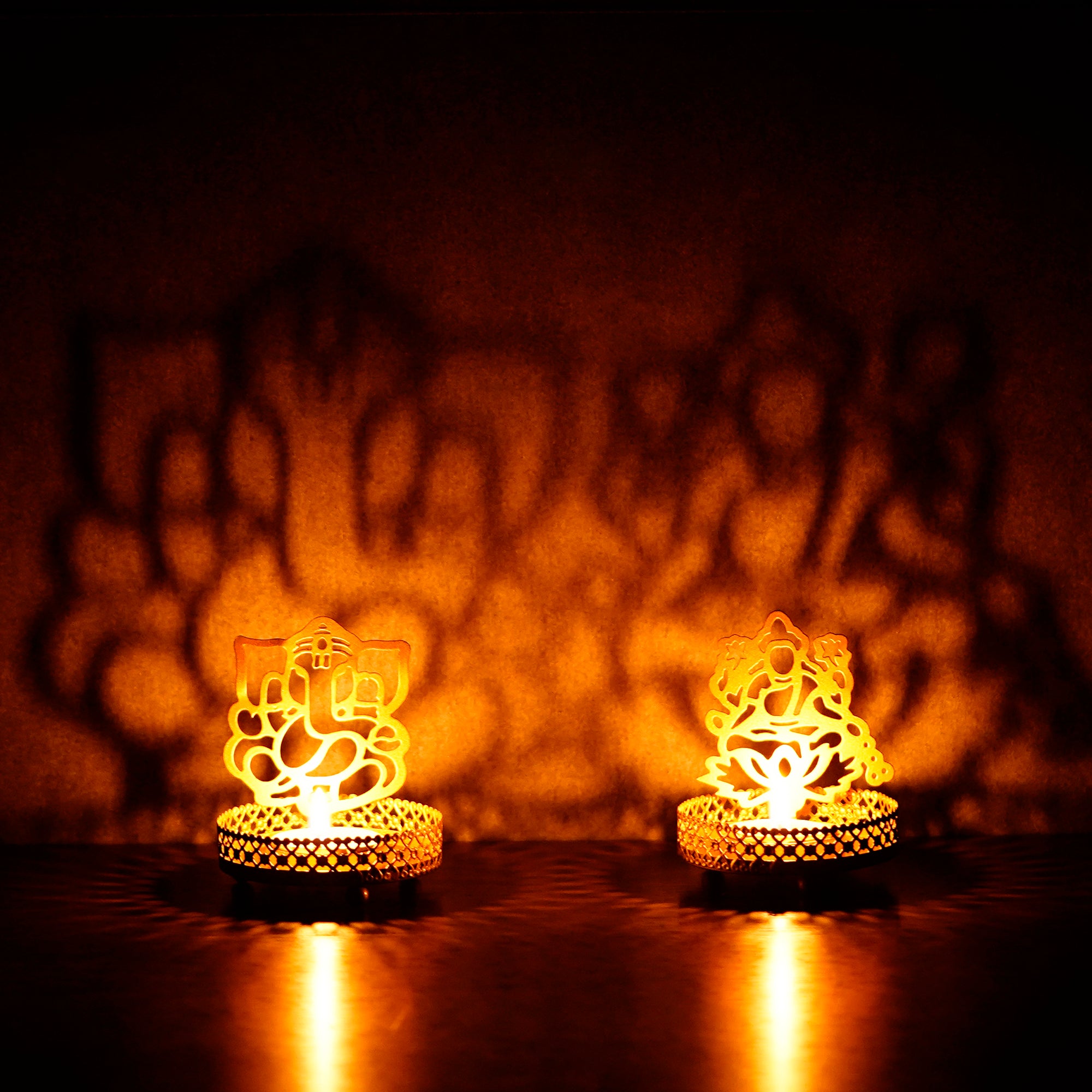 Set of 2 Ganesha and Laxmi Shadow Tea Light Holder 2
