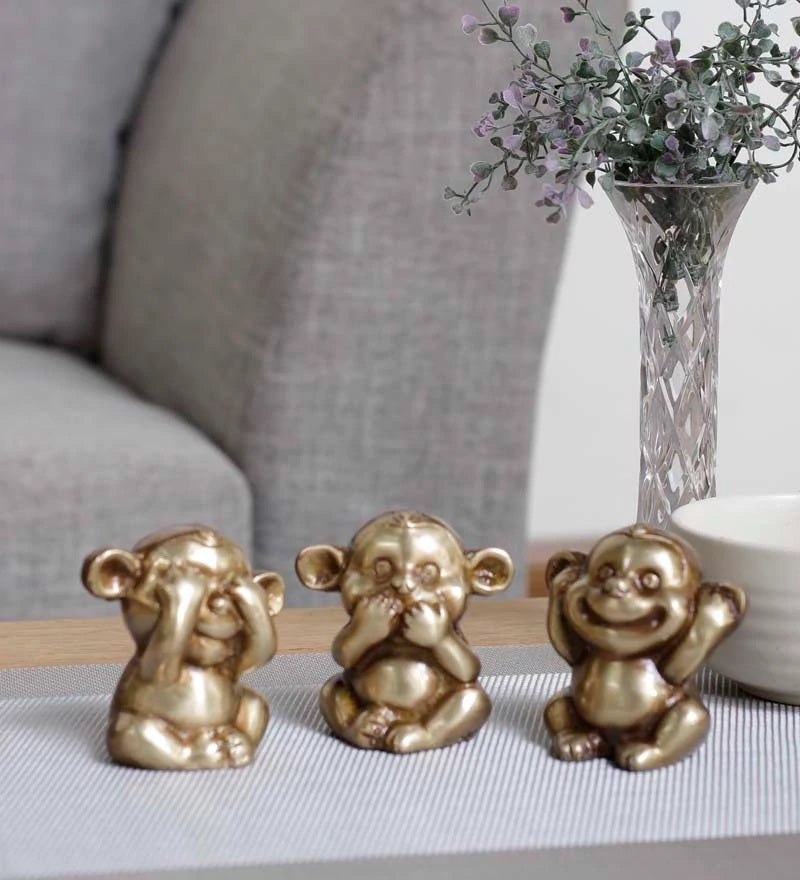 3 Musketeers Monkey Statues Set Brass Animal Figurine Decorative Showpiece 1