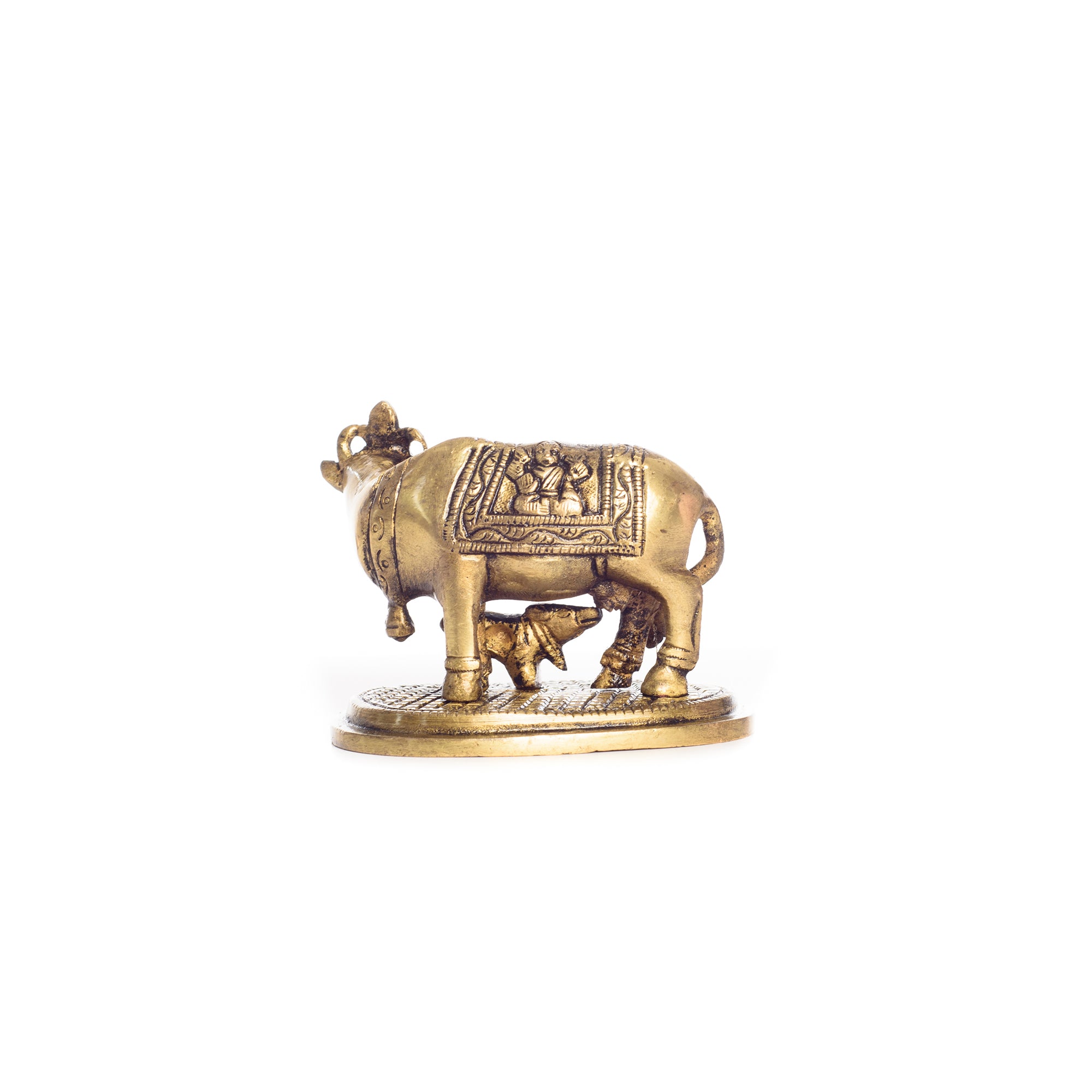 Golden Brass Holy Kamdhenu Cow and Calf Statue 4
