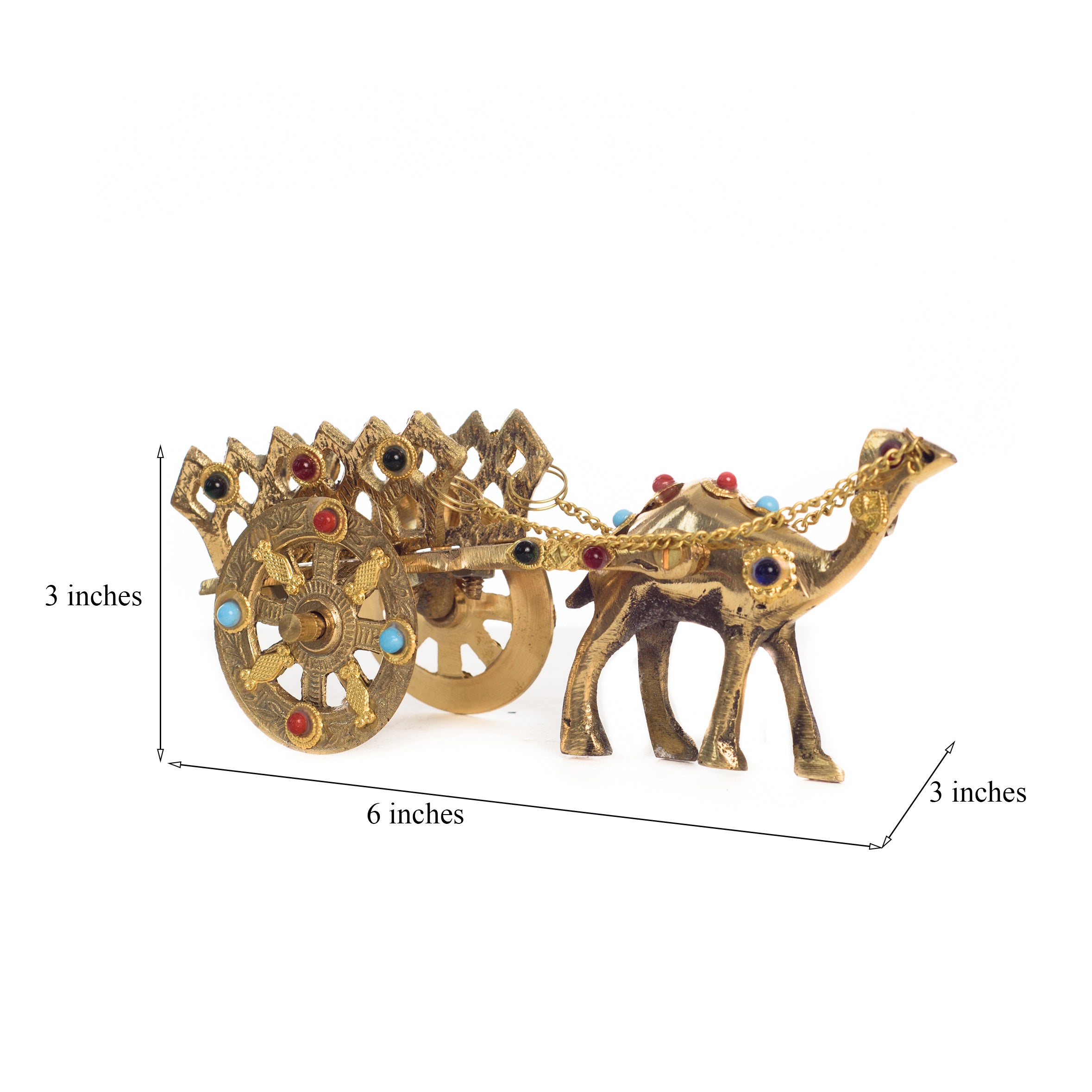 Gemstone Studded Pure Brass Golden Camel Cart Handicrafted Decorative Showpiece 2