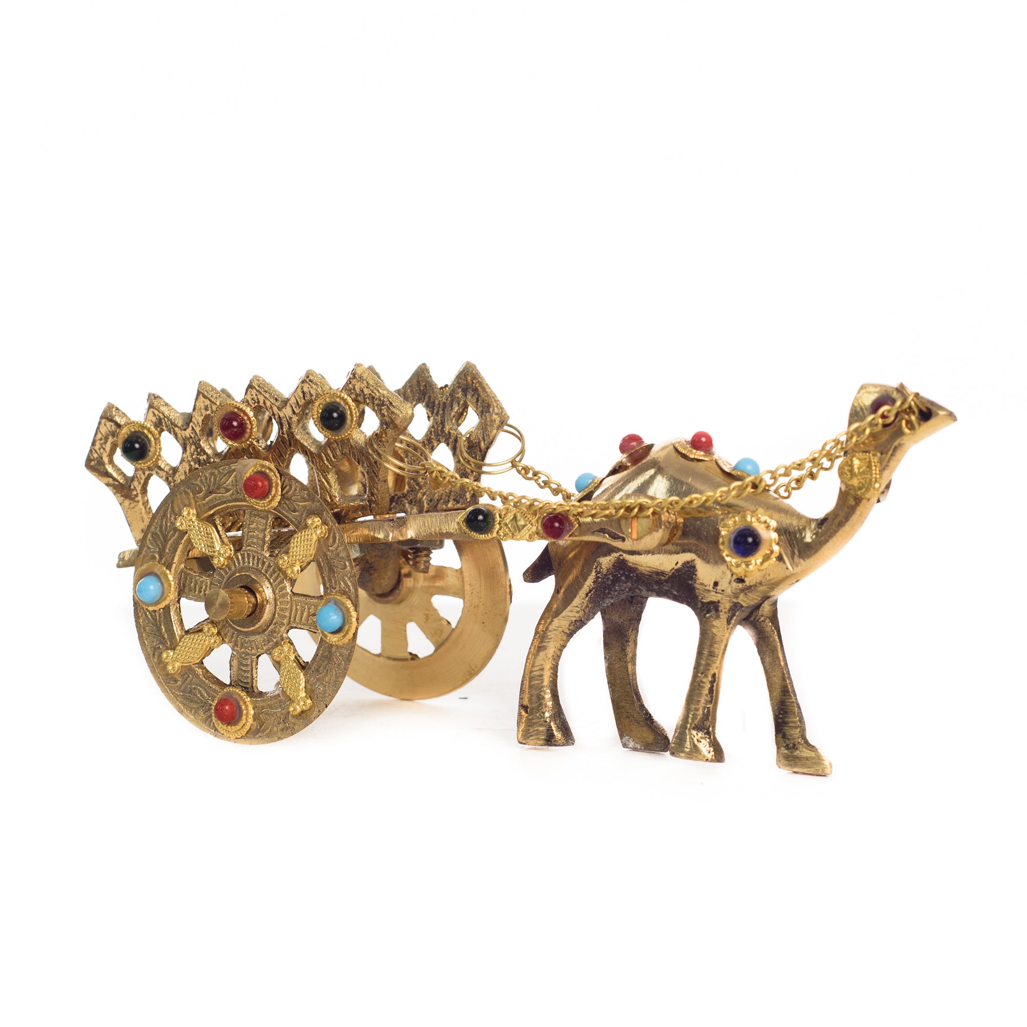 Gemstone Studded Pure Brass Golden Camel Cart Handicrafted Decorative Showpiece 5