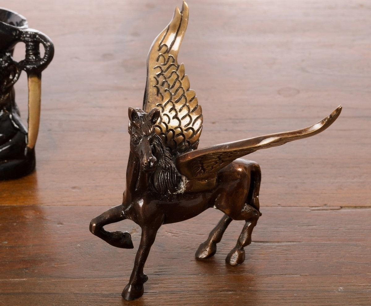 Brown and Black Brass Antique Finish Flying Angel Horse Showpiece Animal Figurines 1