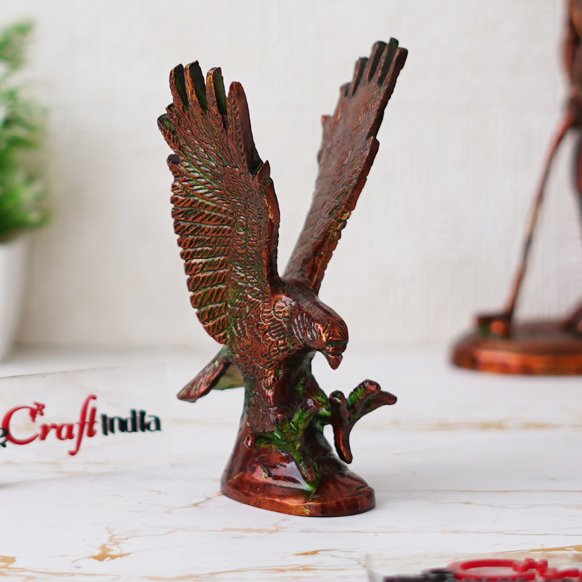 eCraftIndia Brown Brass Flying Eagle Statue Garuda Bird Figurine Showpiece