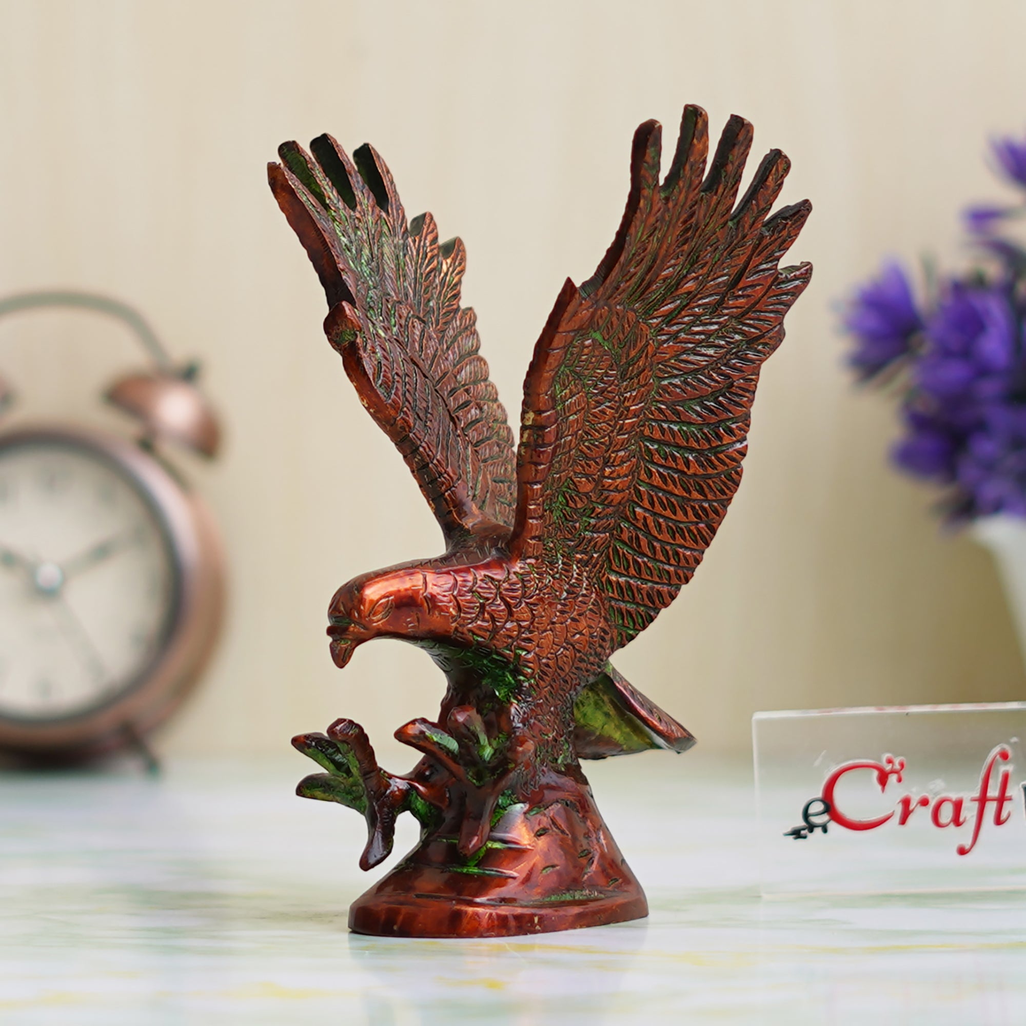 eCraftIndia Brown Brass Flying Eagle Statue Garuda Bird Figurine Showpiece 1