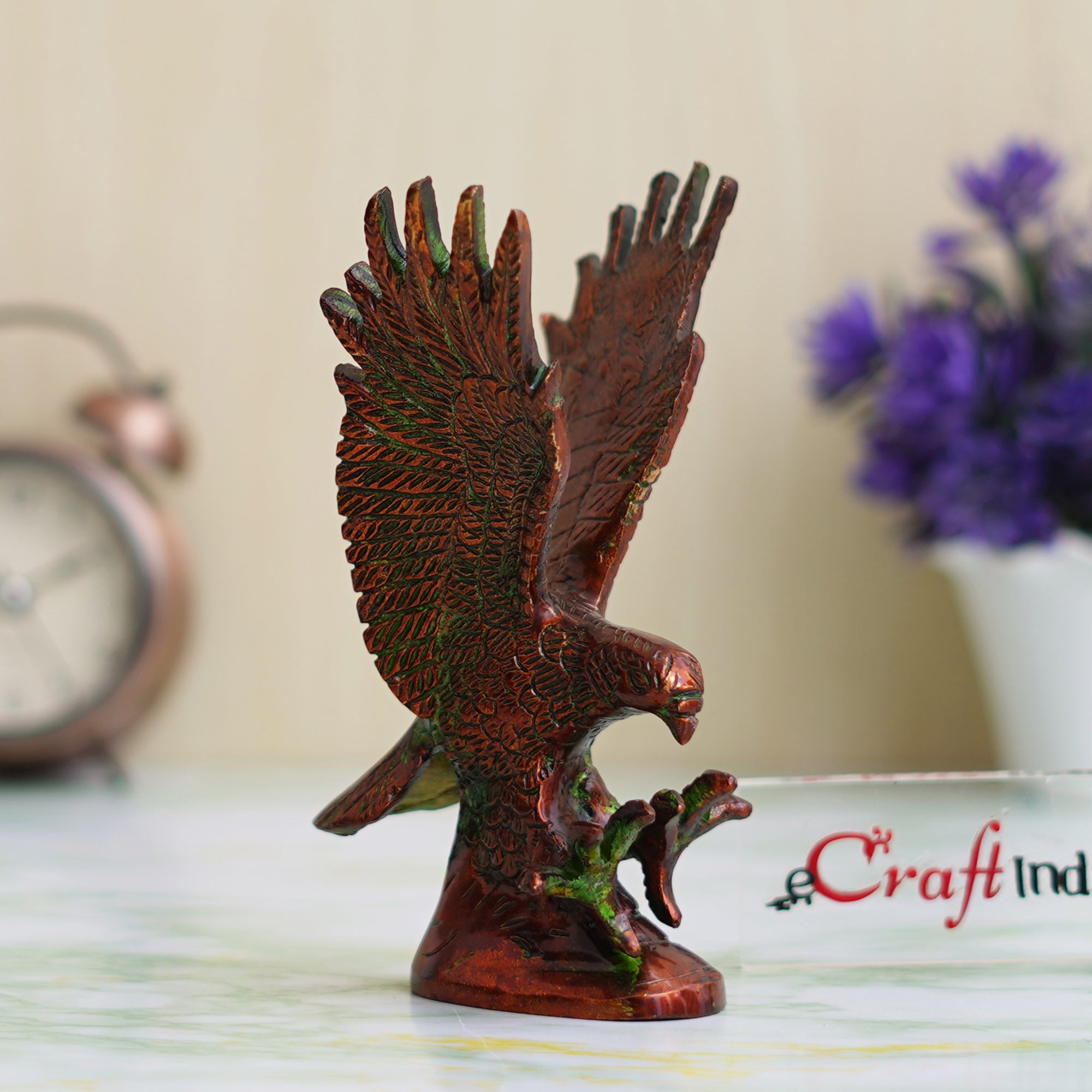 eCraftIndia Brown Brass Flying Eagle Statue Garuda Bird Figurine Showpiece 5