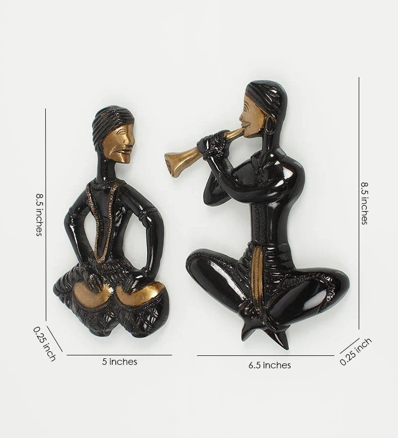 Brass Set Of 2 Jugalbandi Musicians Wall Hanging 2