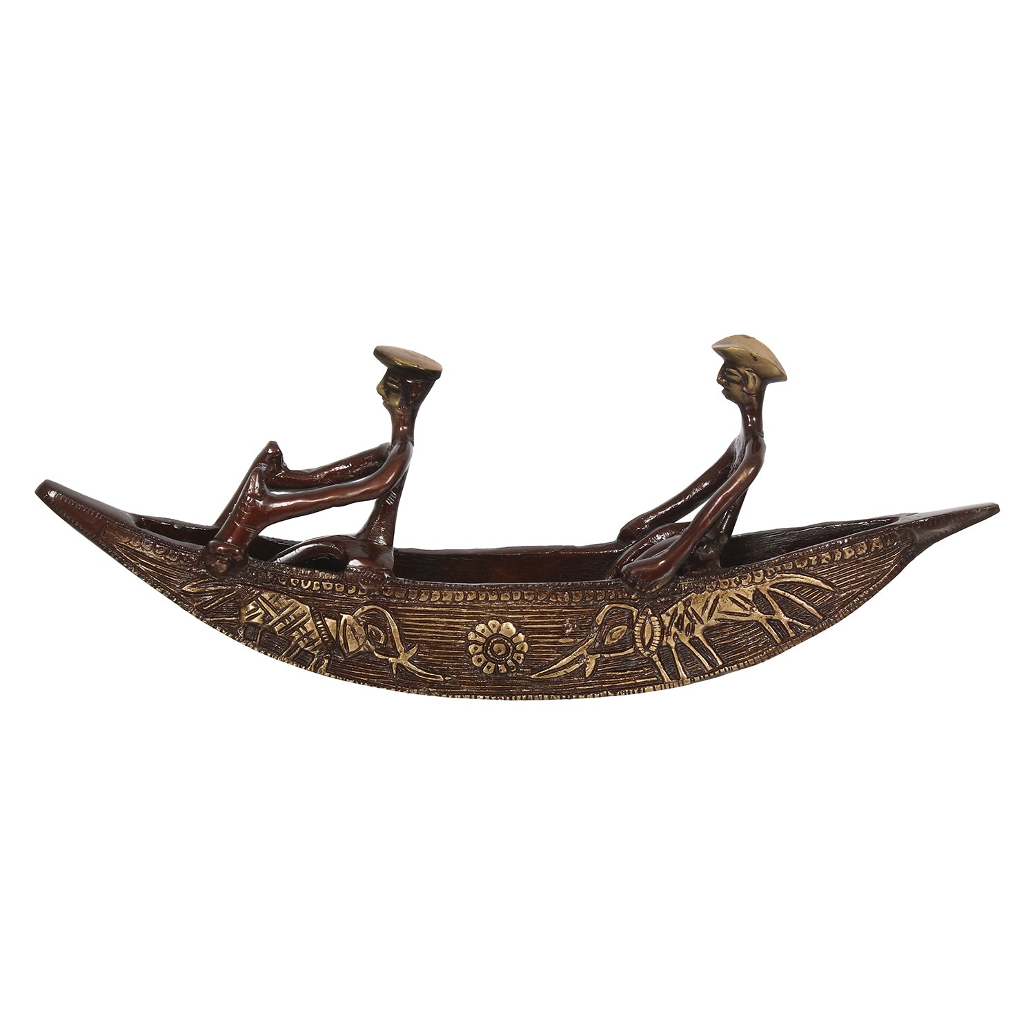 Brown Brass Antique Finish 2 Men in Boat Decorative Showpiece 7
