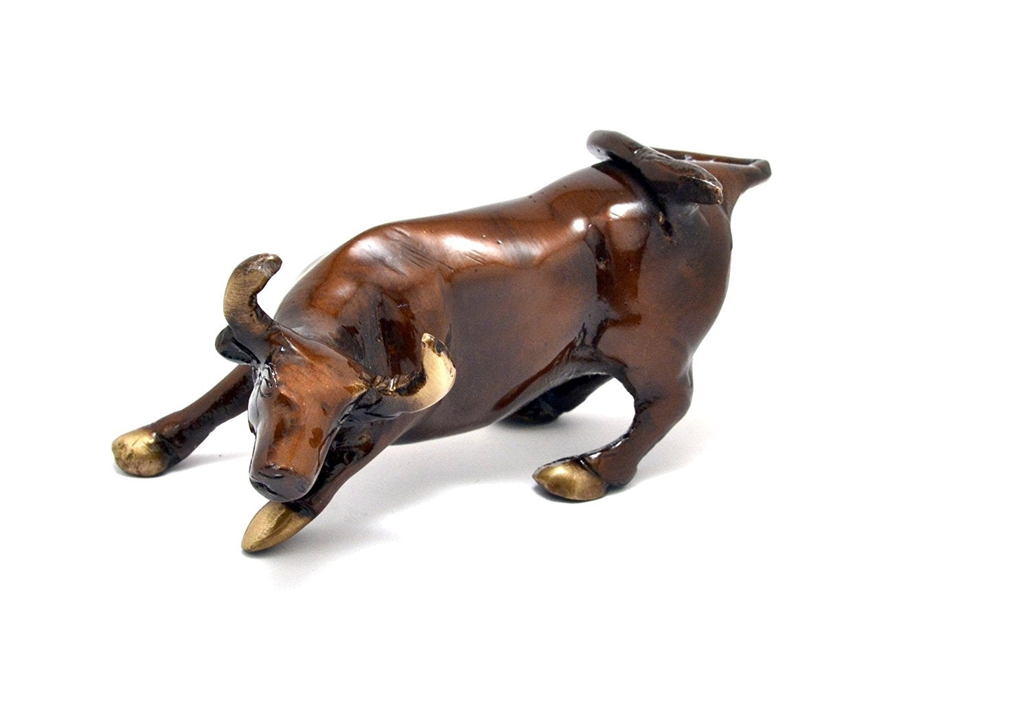 Brown Brass charging bull statue Animal Figurines