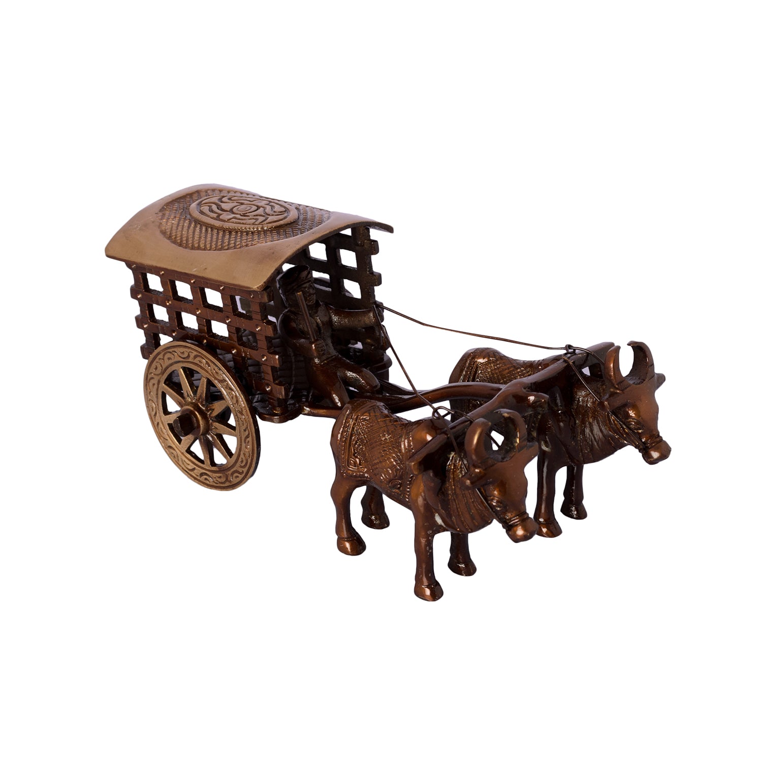 Brown Brass Antique Decorative Village Two Bulls Bullock Cart showpiece 1