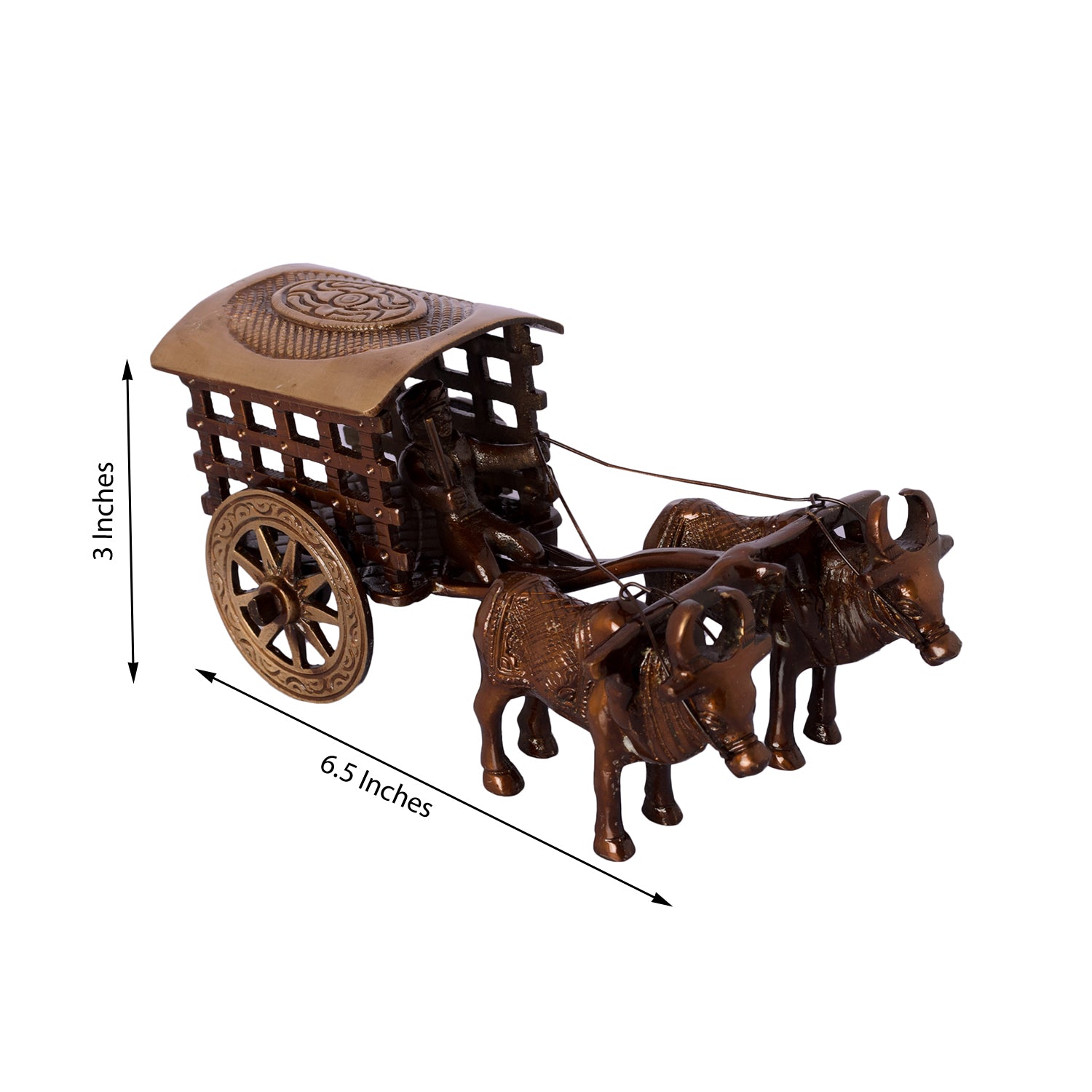 Brown Brass Antique Decorative Village Two Bulls Bullock Cart showpiece 2