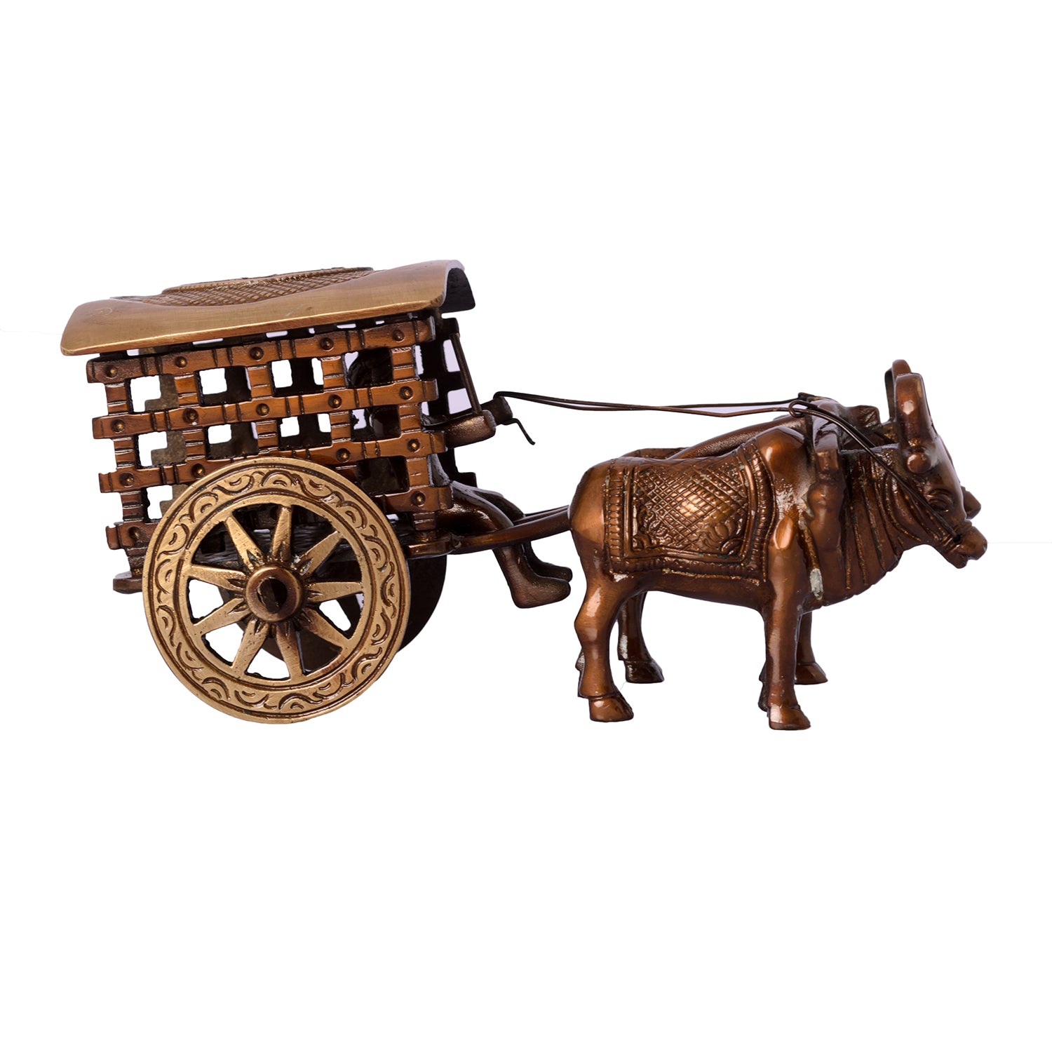 Brown Brass Antique Decorative Village Two Bulls Bullock Cart showpiece 4
