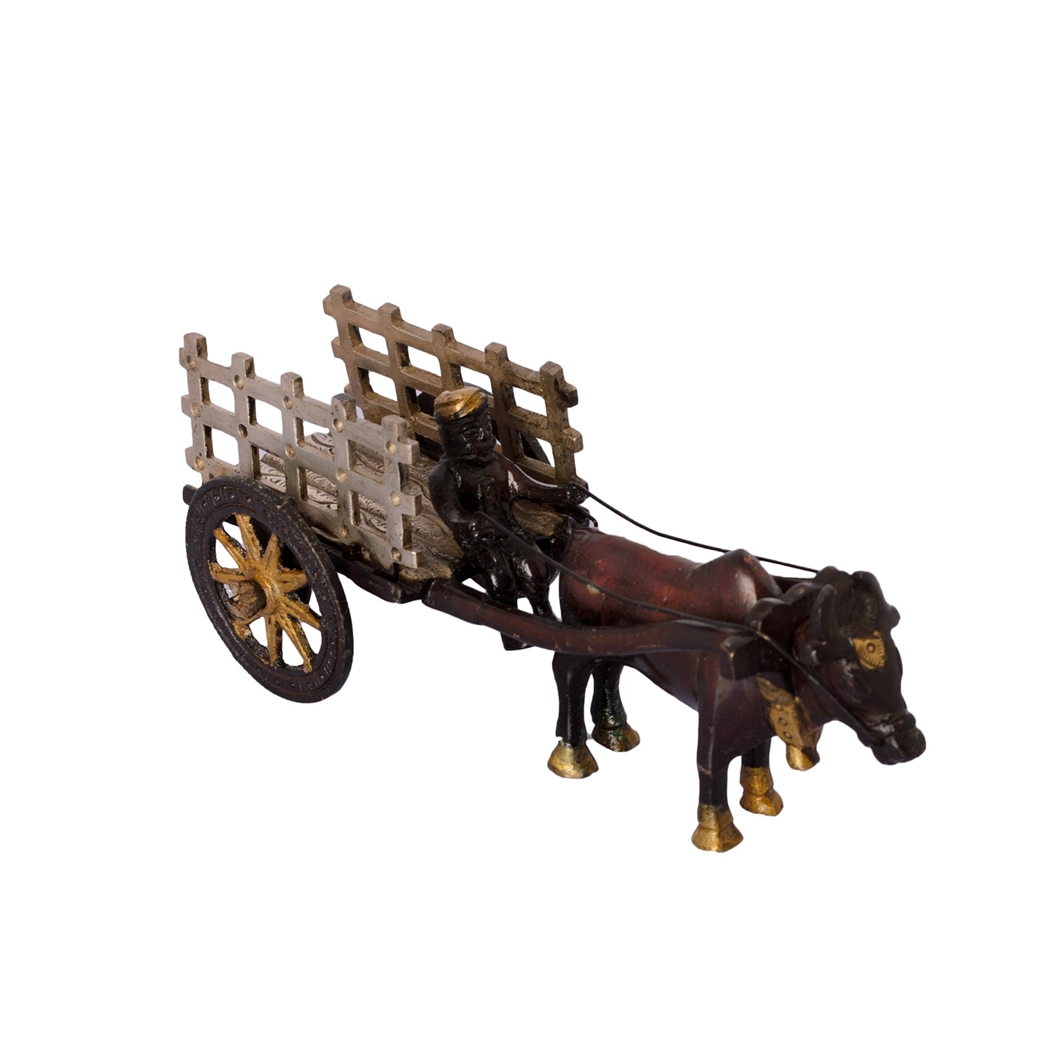 Brown Brass Antique Decorative SINGLE BULL Bullock Cart showpiece