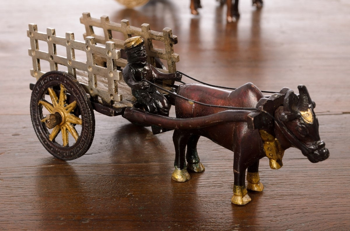 Brown Brass Antique Decorative SINGLE BULL Bullock Cart showpiece 1