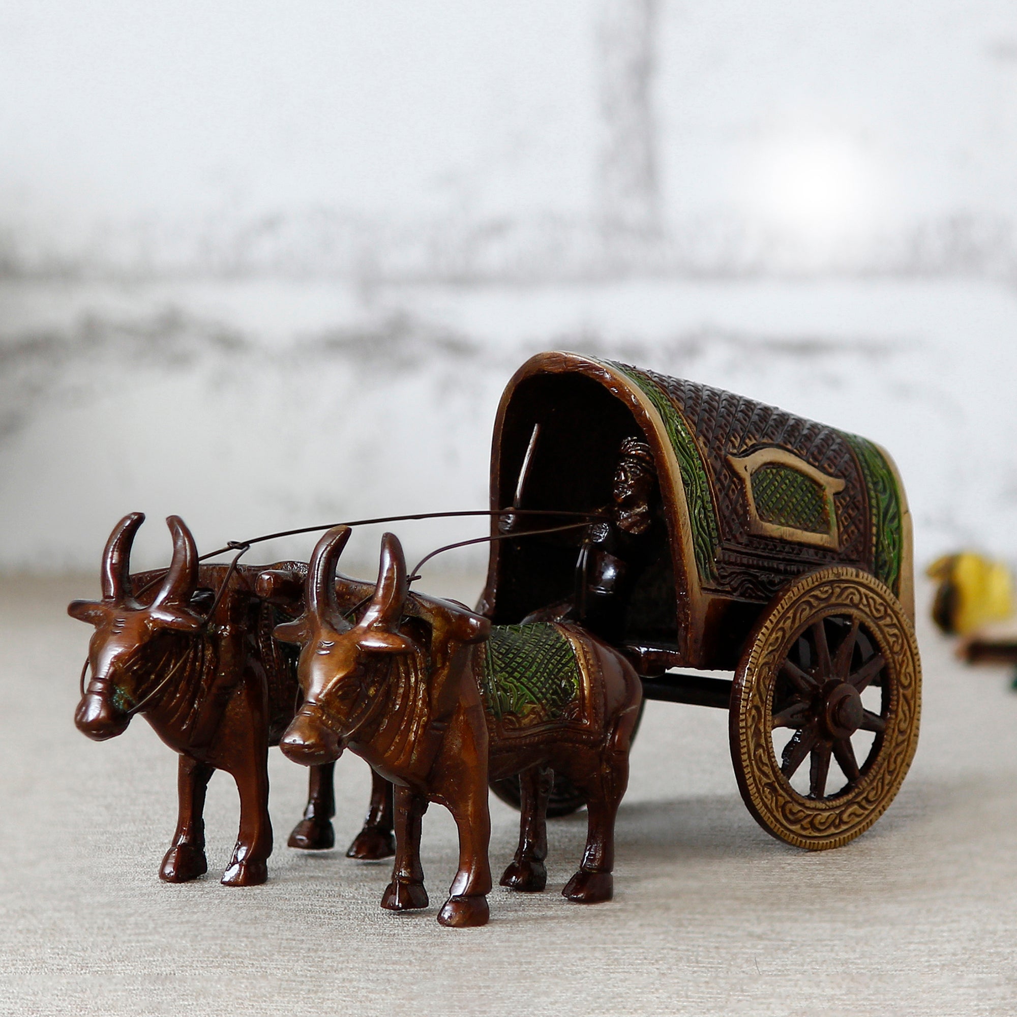 Designer Pearl Rakhi with Brass Brown and Green Antique Finish Closed Bullock Cart  and Roli Chawal Pack, Best Wishes Greeting Card 2