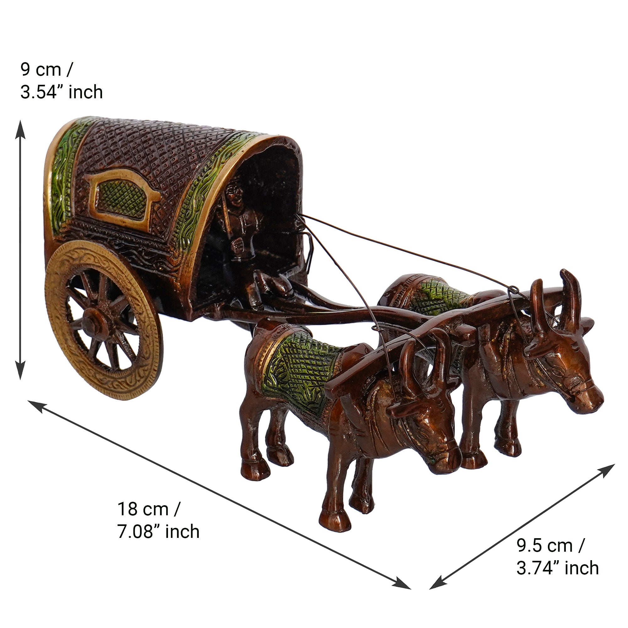 Designer Pearl Rakhi with Brass Brown and Green Antique Finish Closed Bullock Cart  and Roli Chawal Pack, Best Wishes Greeting Card 3