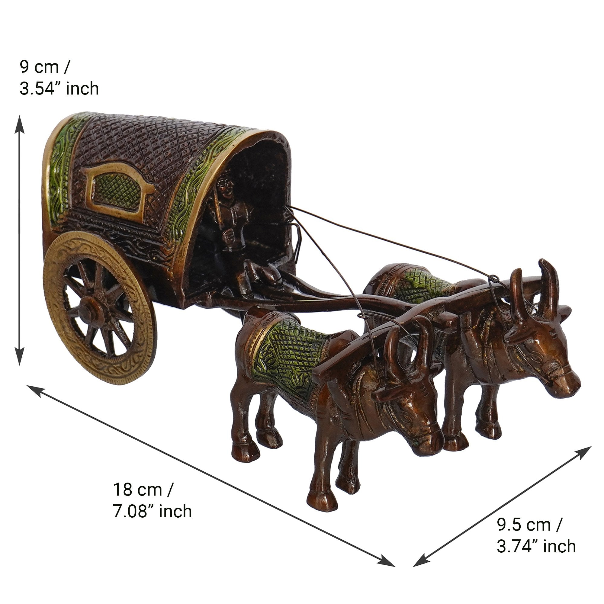 Designer Peacock Rakhi with Brass Brown and Green Antique Finish Closed Bullock Cart  and Roli Chawal Pack, Best Wishes Greeting Card 3