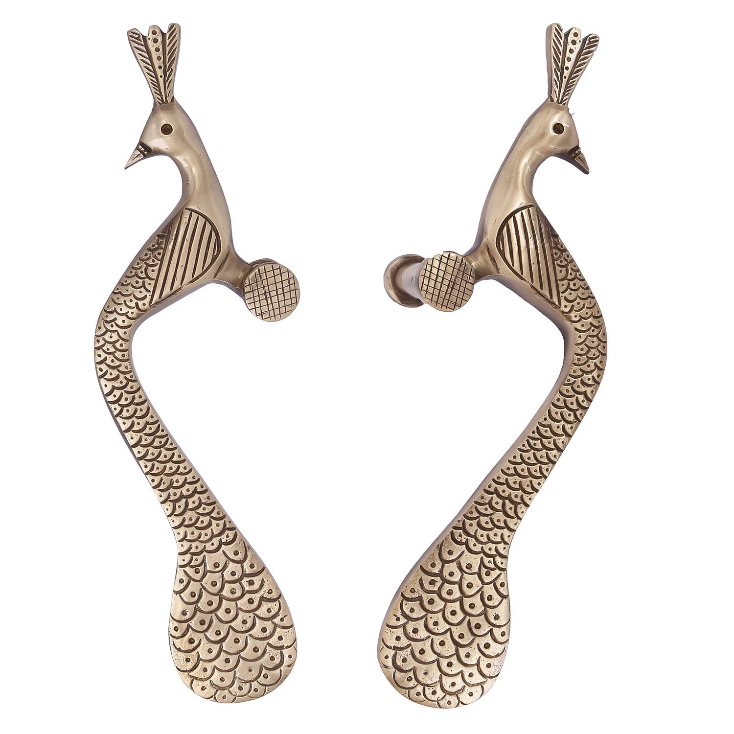 Set of 2 Peacock Shape Brass Door Handle 3