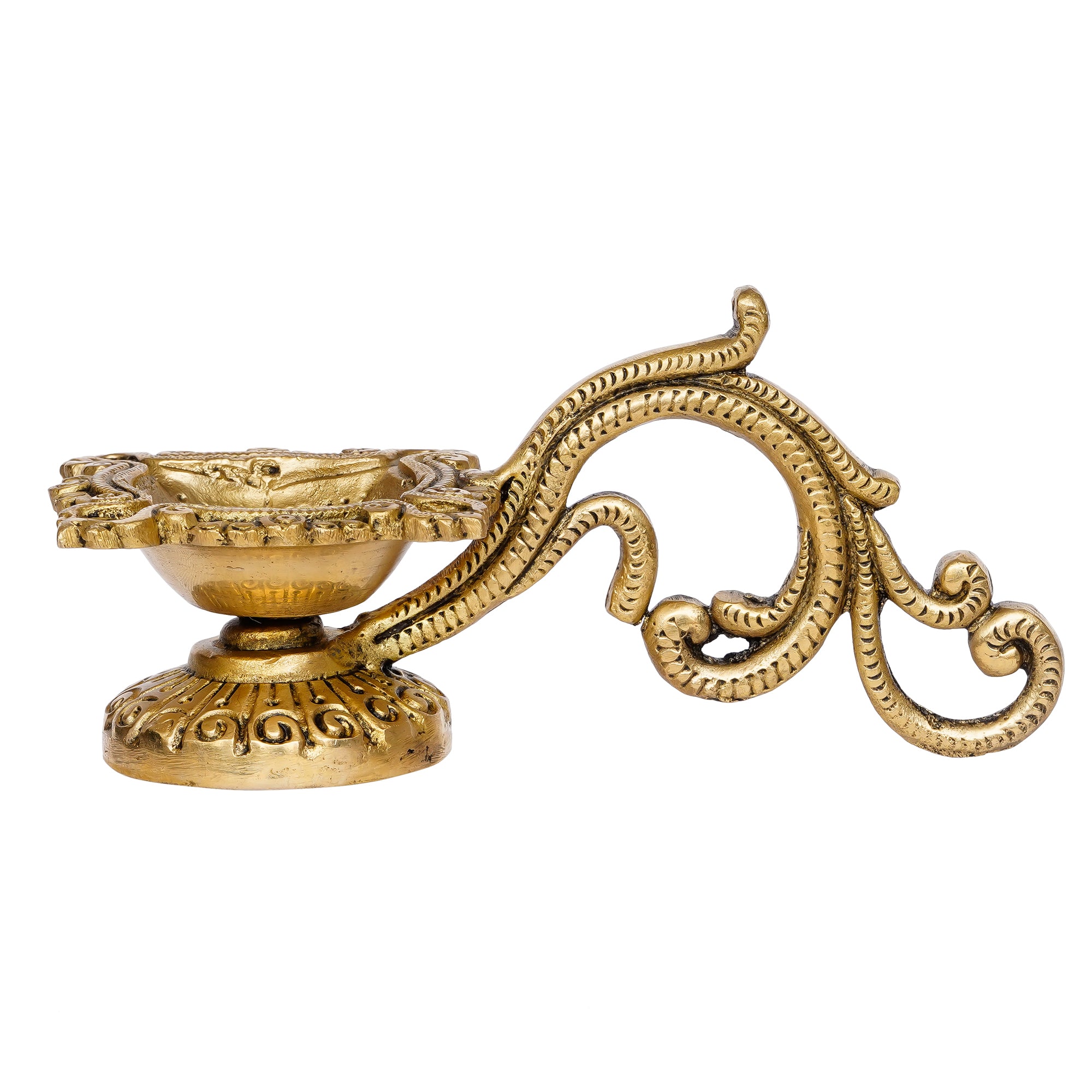 Ethnic Carved Brass Diya with 4 Wicks for Pooja Room and Temple 4