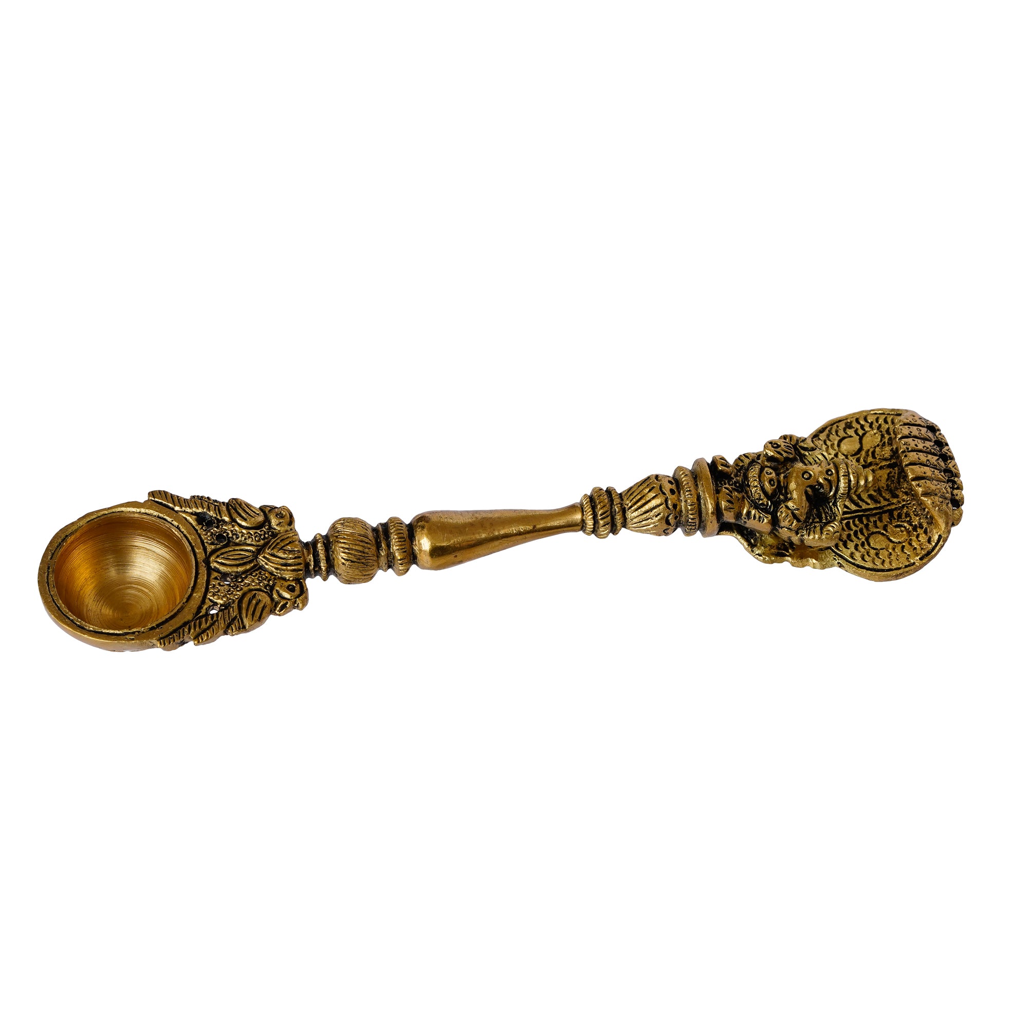 Ethnic Carved Brass Long Stick Diya with 1 Wick for Pooja Room and Temple 2