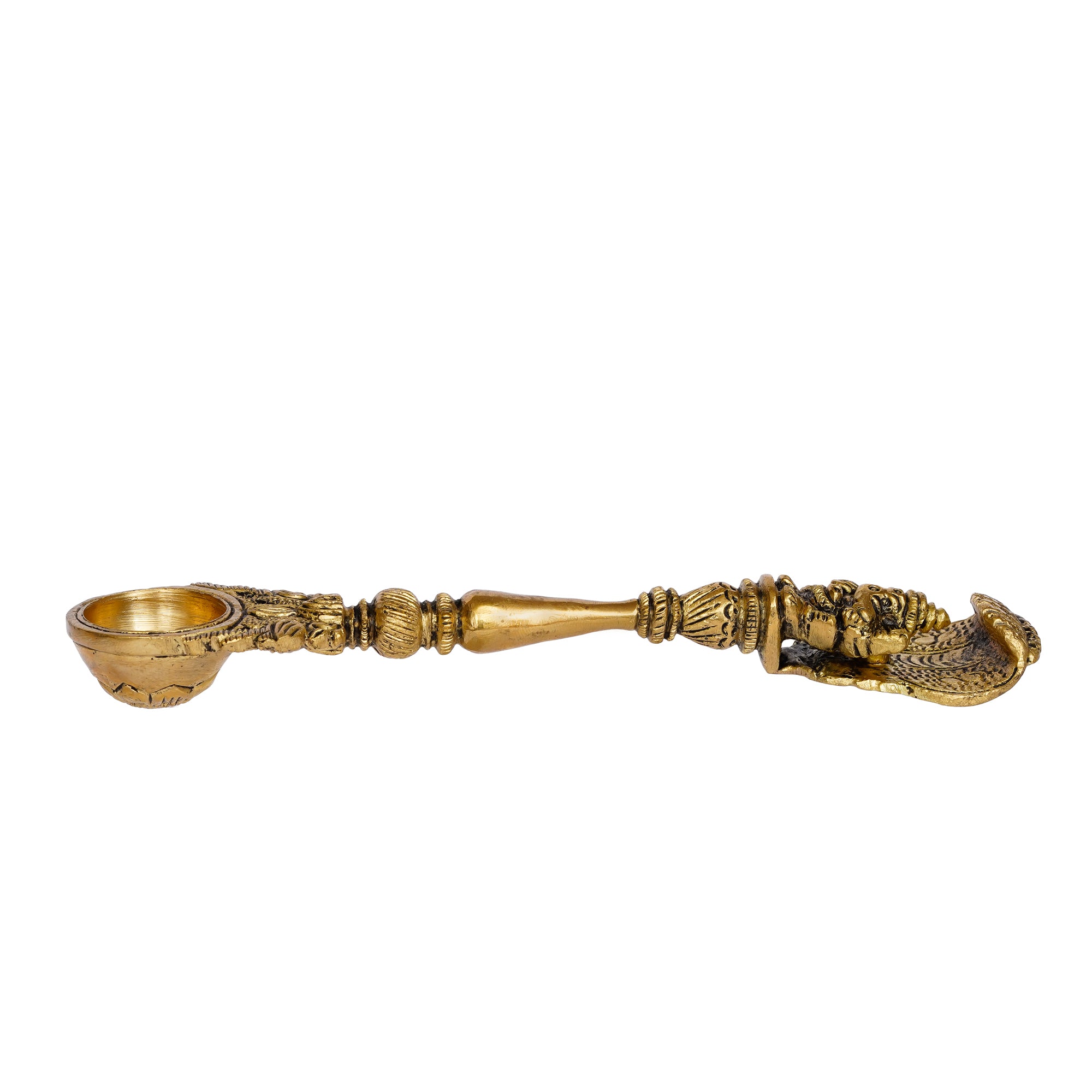 Ethnic Carved Brass Long Stick Diya with 1 Wick for Pooja Room and Temple 4