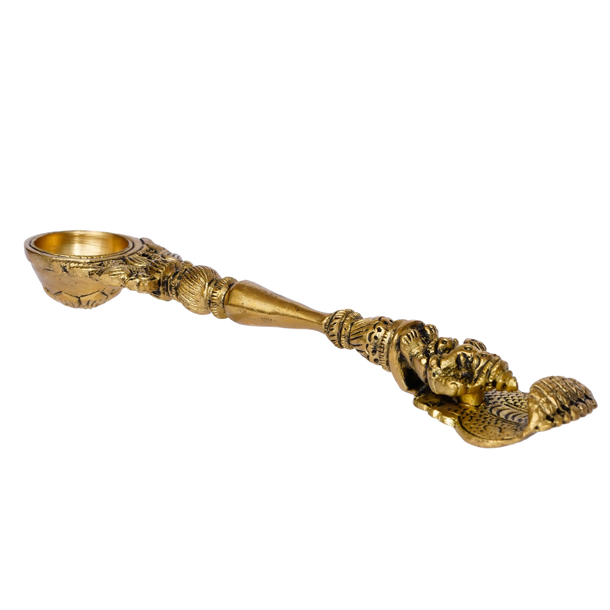 Ethnic Carved Brass Long Stick Diya with 1 Wick for Pooja Room and Temple 5