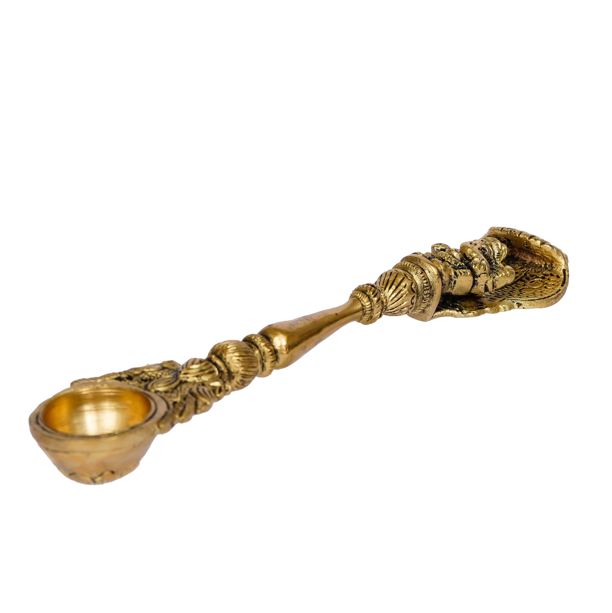 Ethnic Carved Brass Long Stick Diya with 1 Wick for Pooja Room and Temple 6