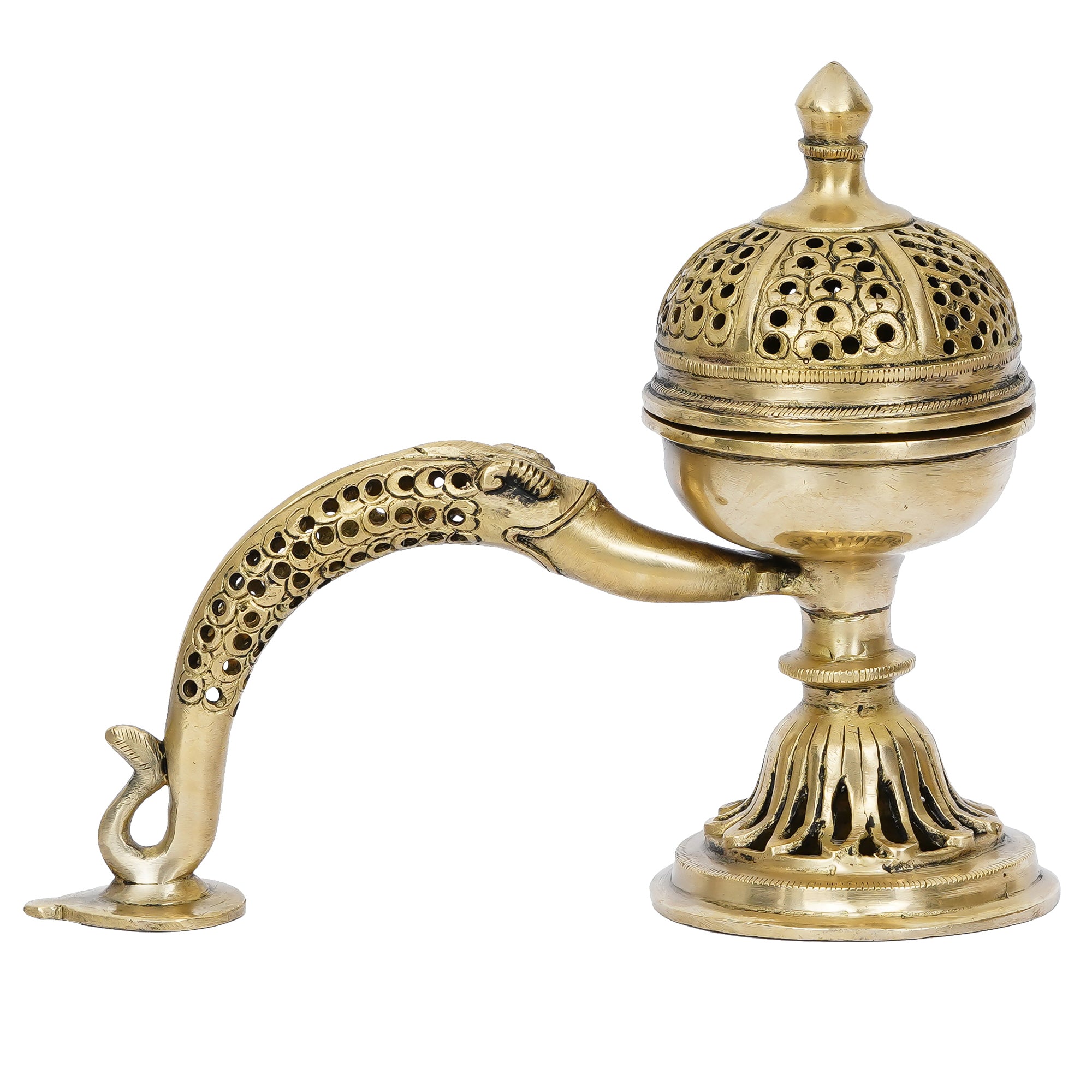 Golden Antique Finish Brass Dhoop Incense Burner with Handle for Pooja Purpose 2