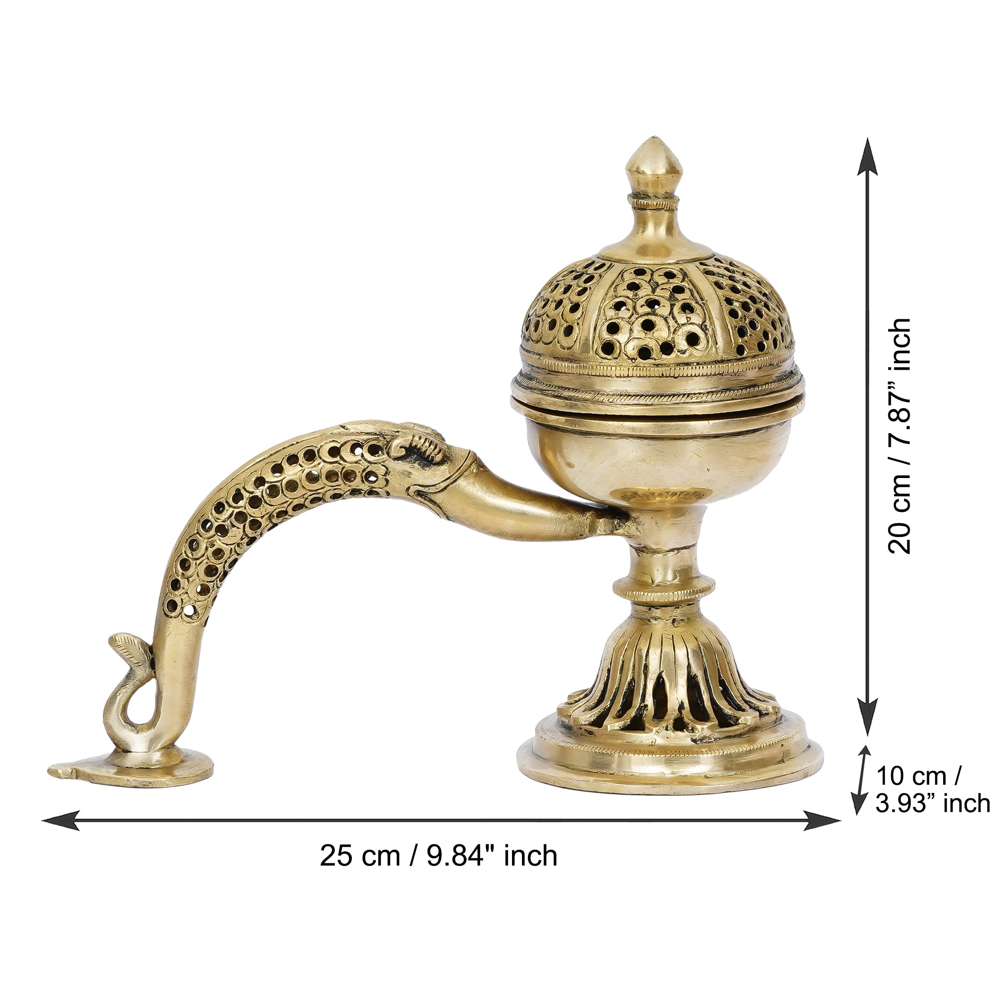 Golden Antique Finish Brass Dhoop Incense Burner with Handle for Pooja Purpose 3