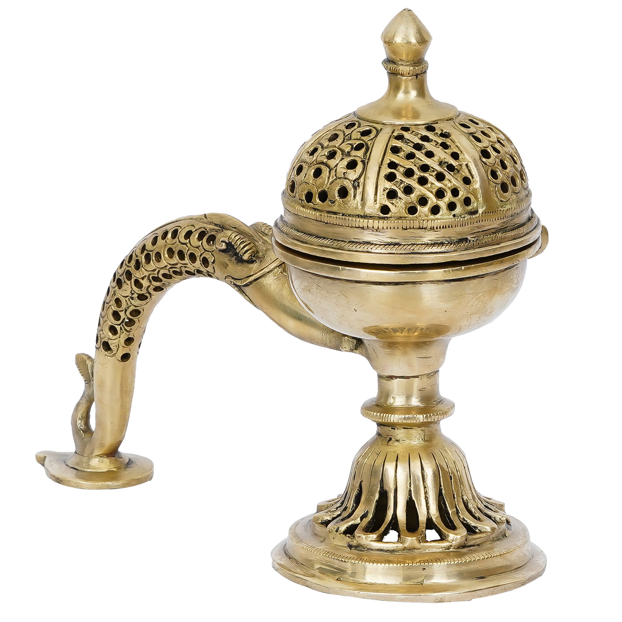 Golden Antique Finish Brass Dhoop Incense Burner with Handle for Pooja Purpose 4
