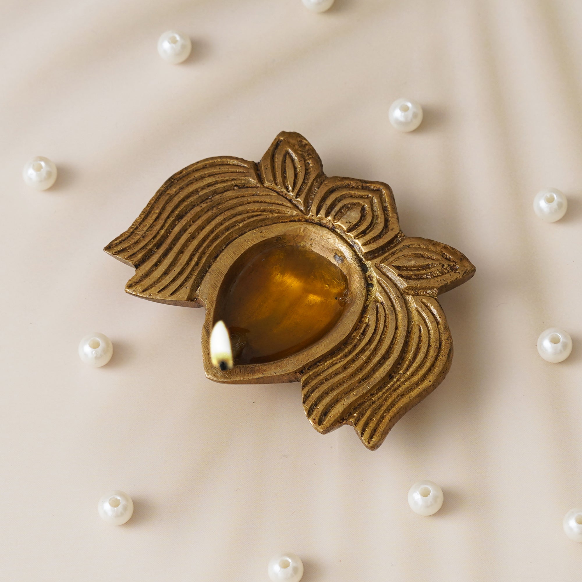eCraftIndia Traditional Golden Designer Lotus Shaped Brass Diya 1